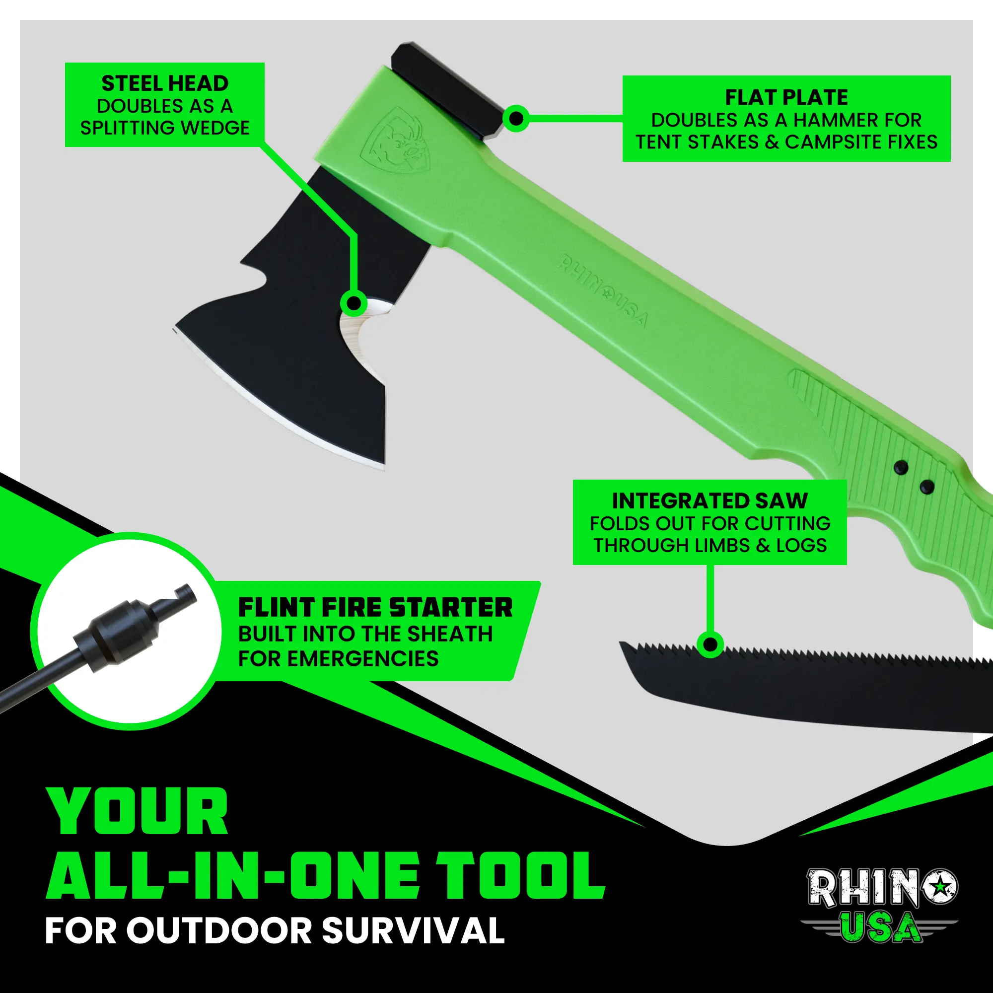 Rhino USA Camping Hatchet - Essential Camping Gear For Survival, Hiking or Hunting