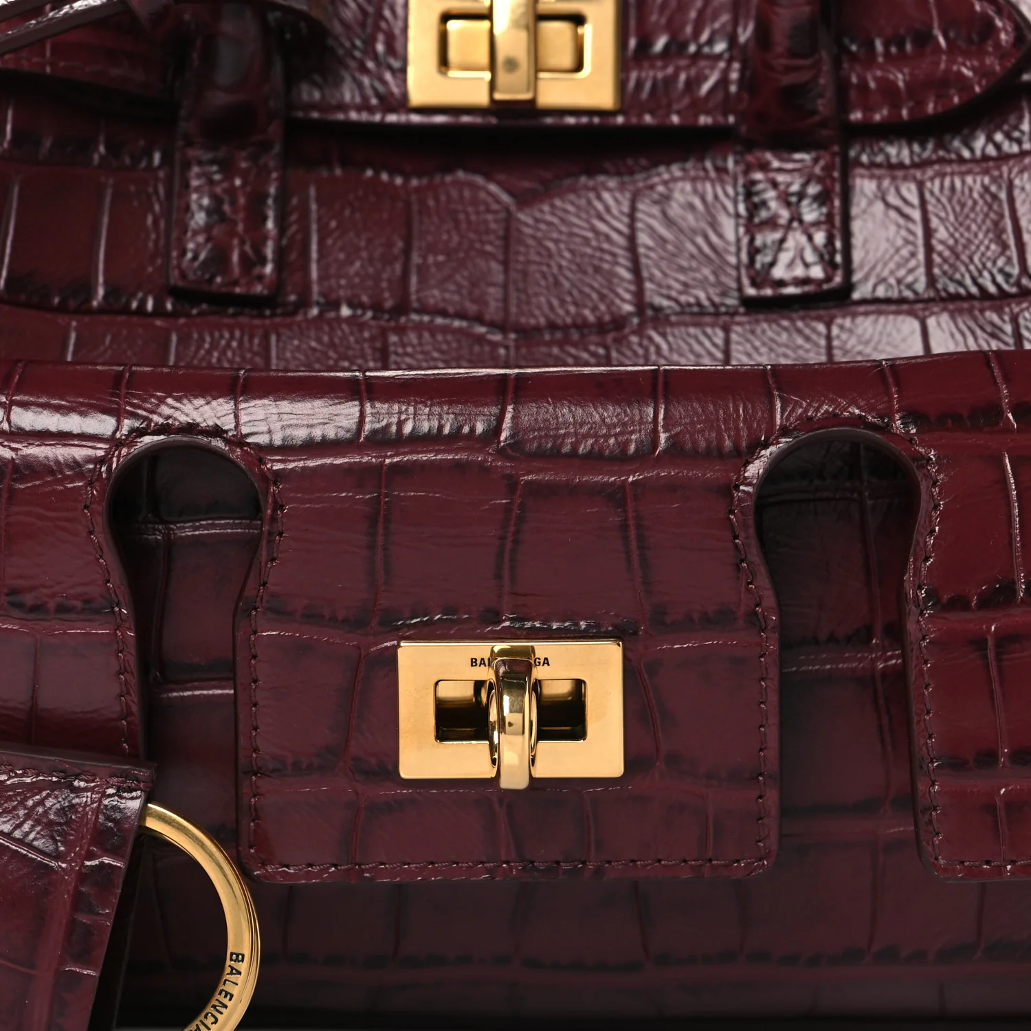 Calfskin Crocodile Embossed Mini Bel Air Carry All Bag Dark Burgundy - Top Club