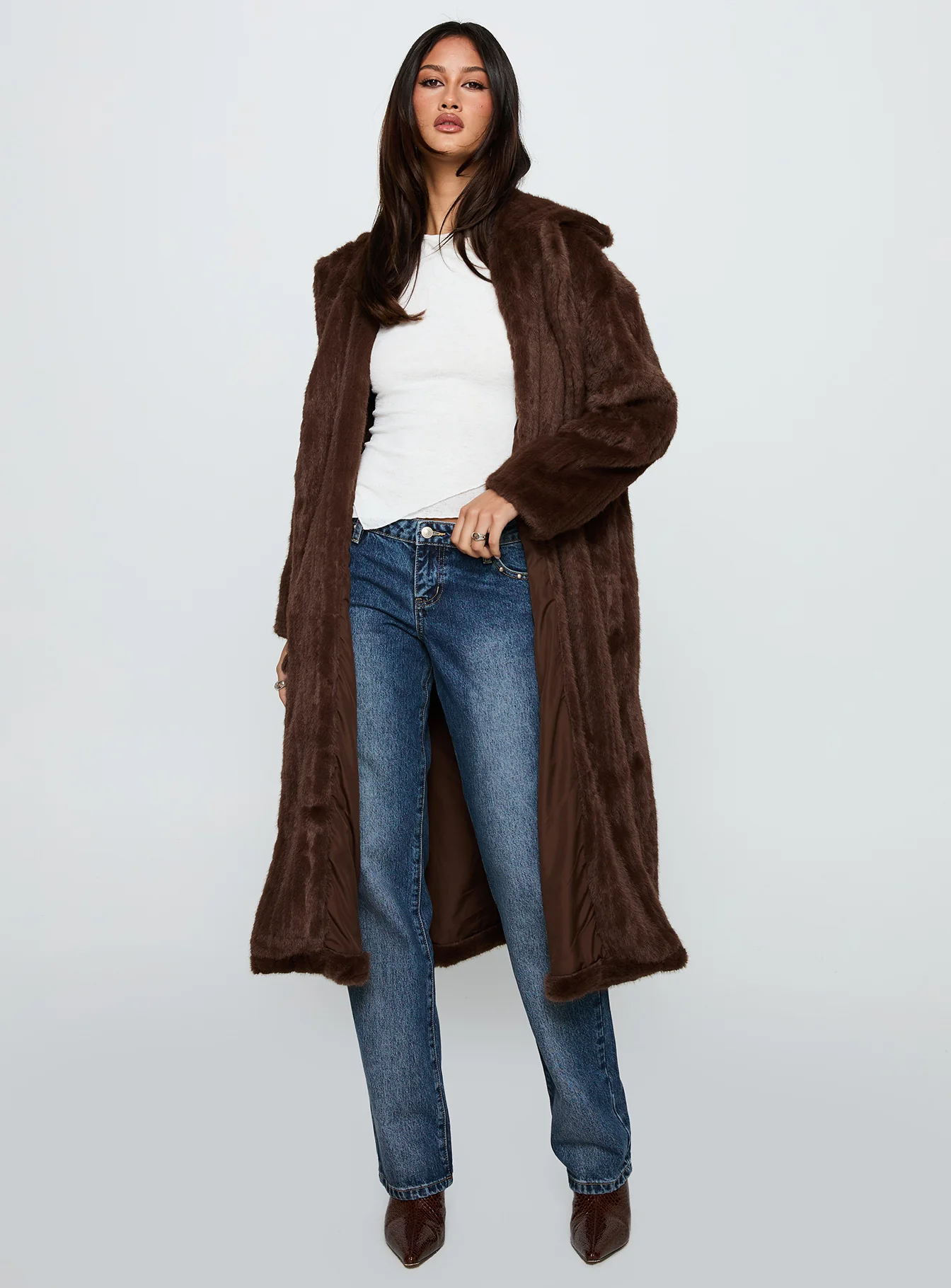 Moss Faux Fur Coat Chocolate