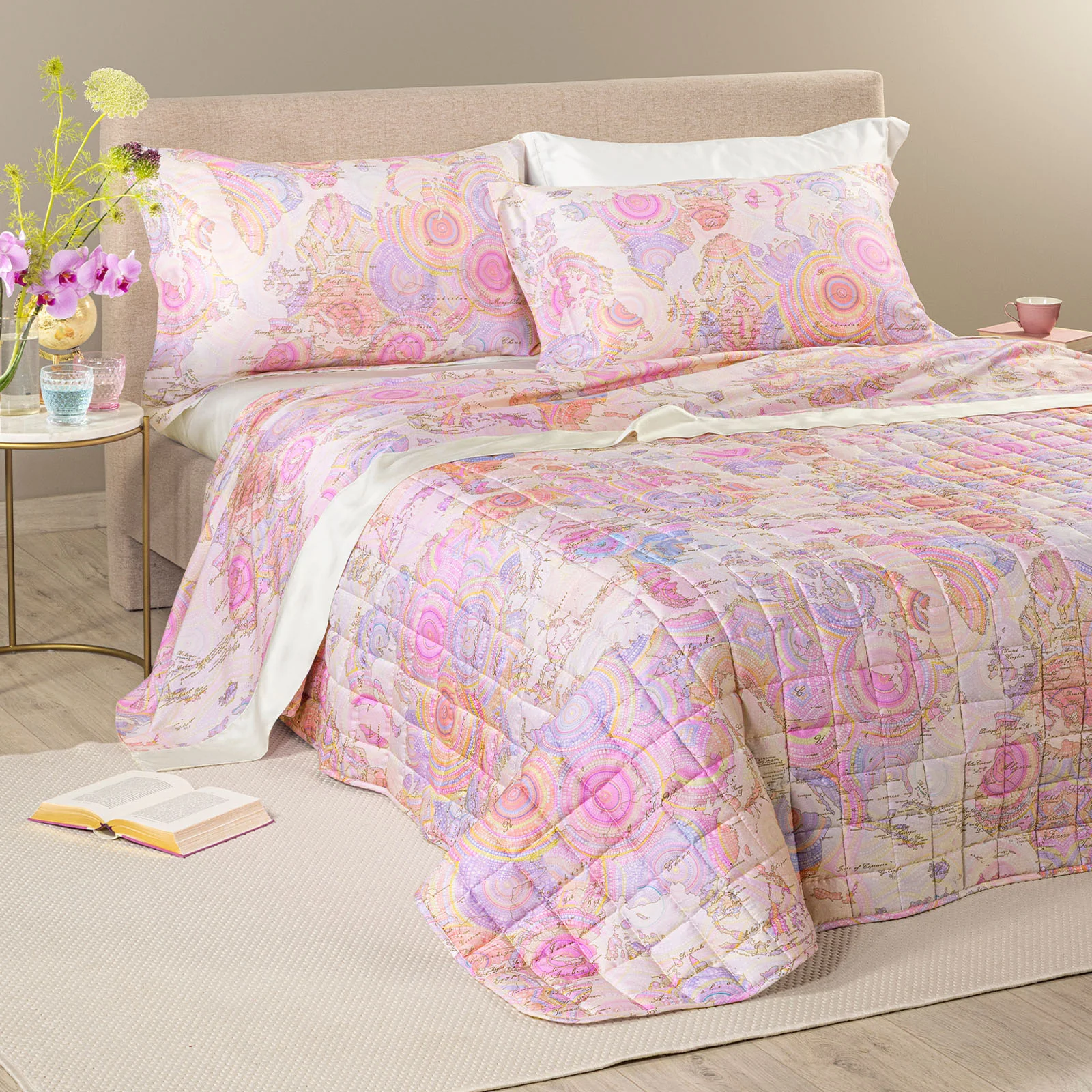 Copriletto Trapuntato In Raso Di Cotone Geo Art Matrimoniale Unica Alviero Martini 1A Classe