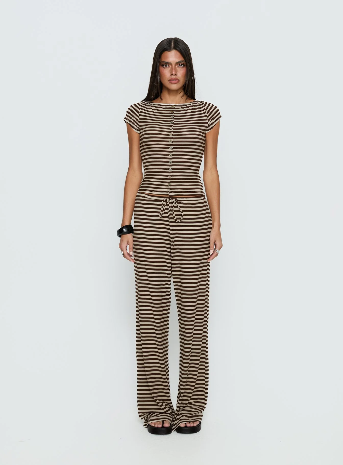 Gavrielle Jersey Wide Leg Pants Chocolate / Cream Stripe