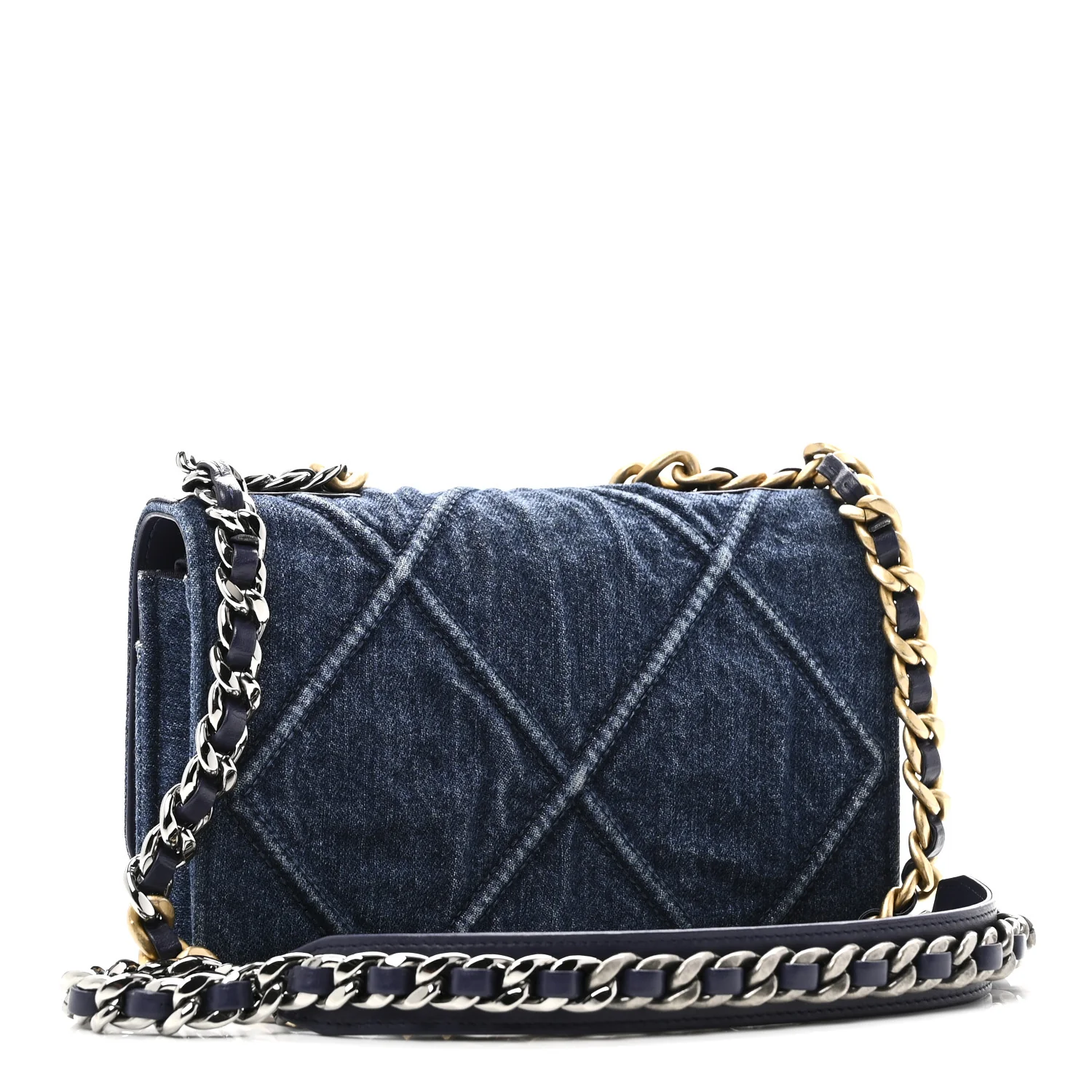 Denim Quilted Chanel 19 Wallet On Chain WOC Blue - Top Club