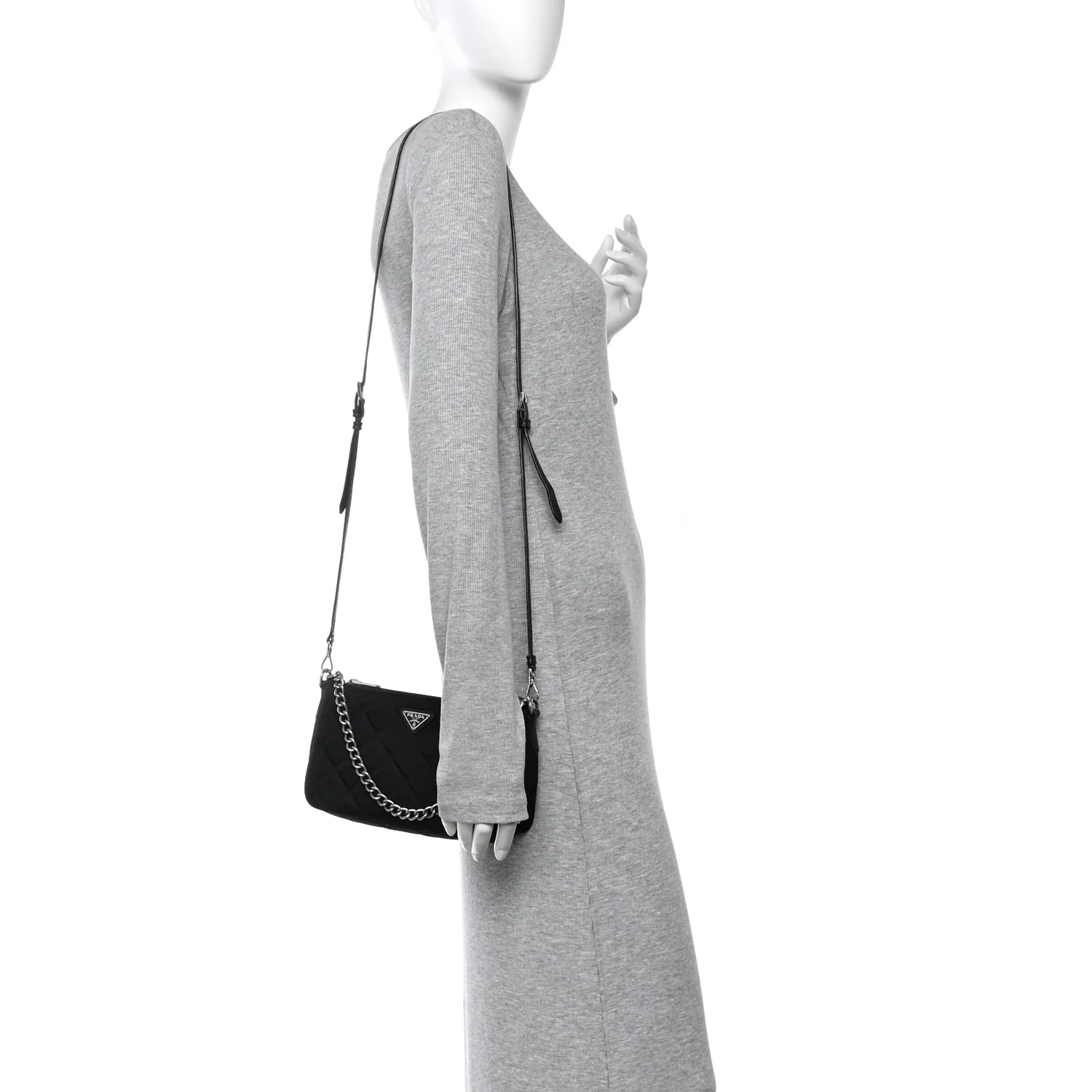 Nylon Tessuto Impuntu Quilted Crossbody Bag Black