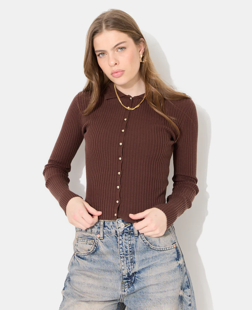 Pimkie Gilet fin en maille côtelée avec boutons dorés