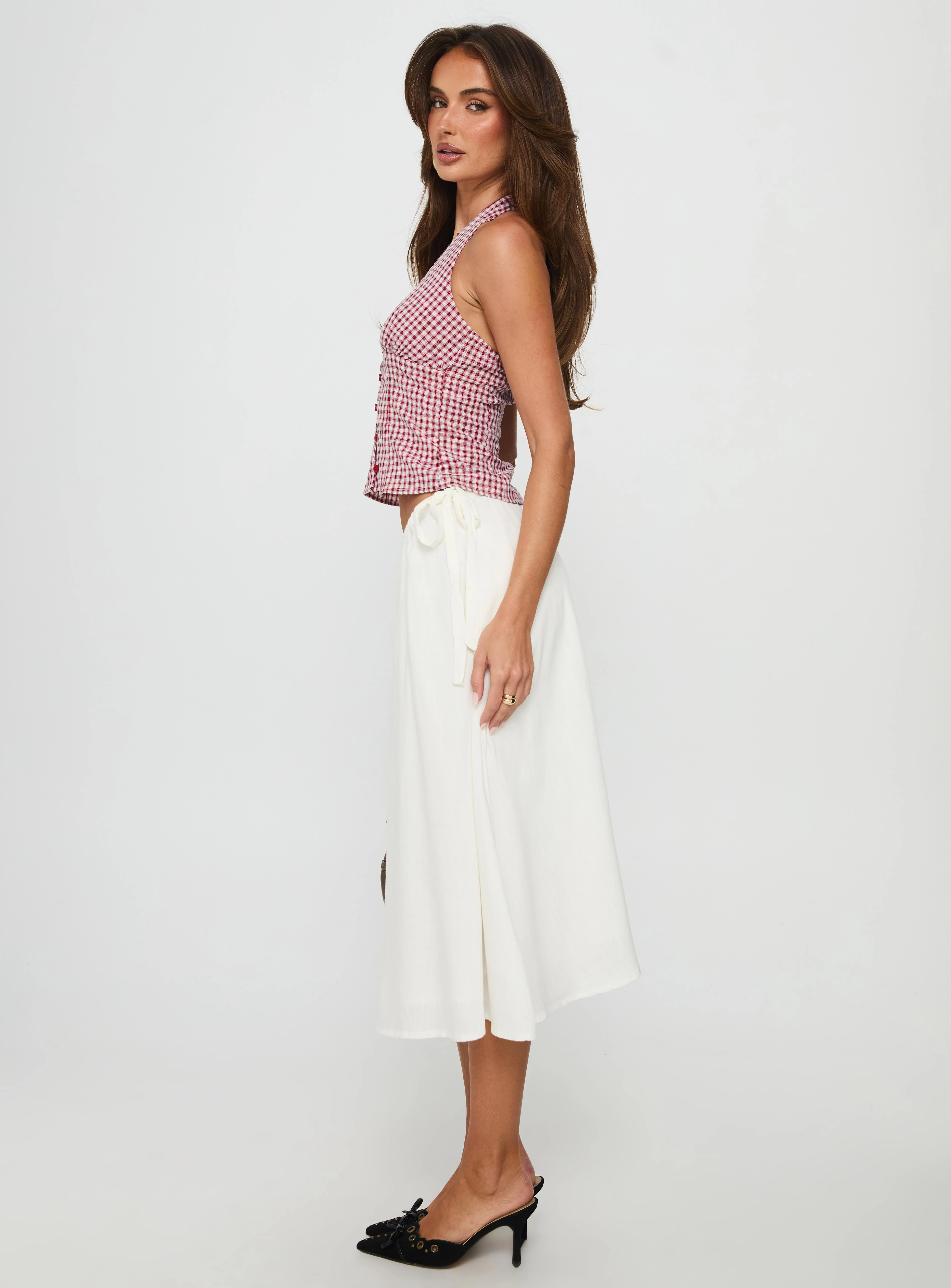 Persuasion Tie Side Midi Skirt White