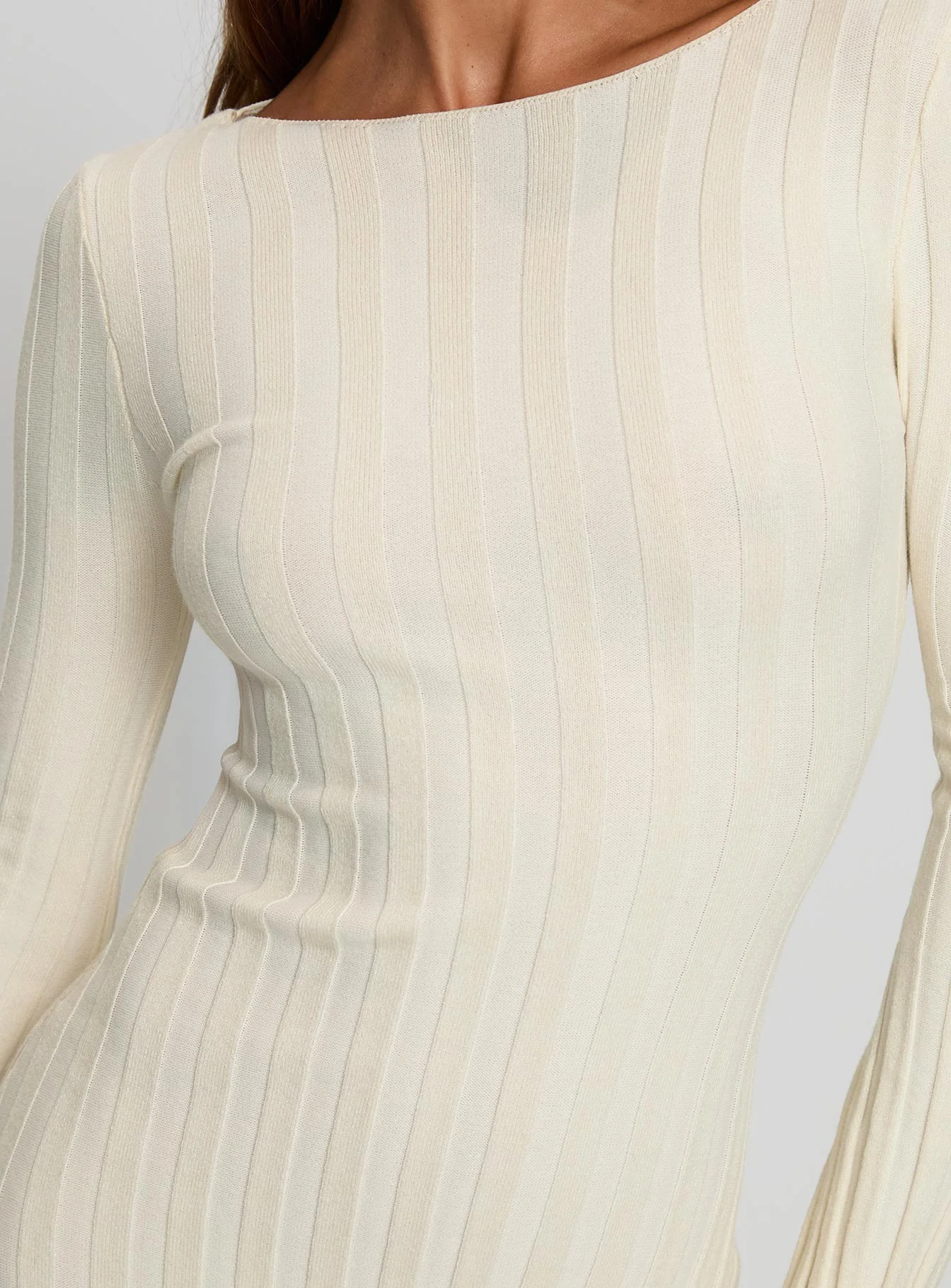 Ryo Long Sleeve Rib Maxi Dress Cream