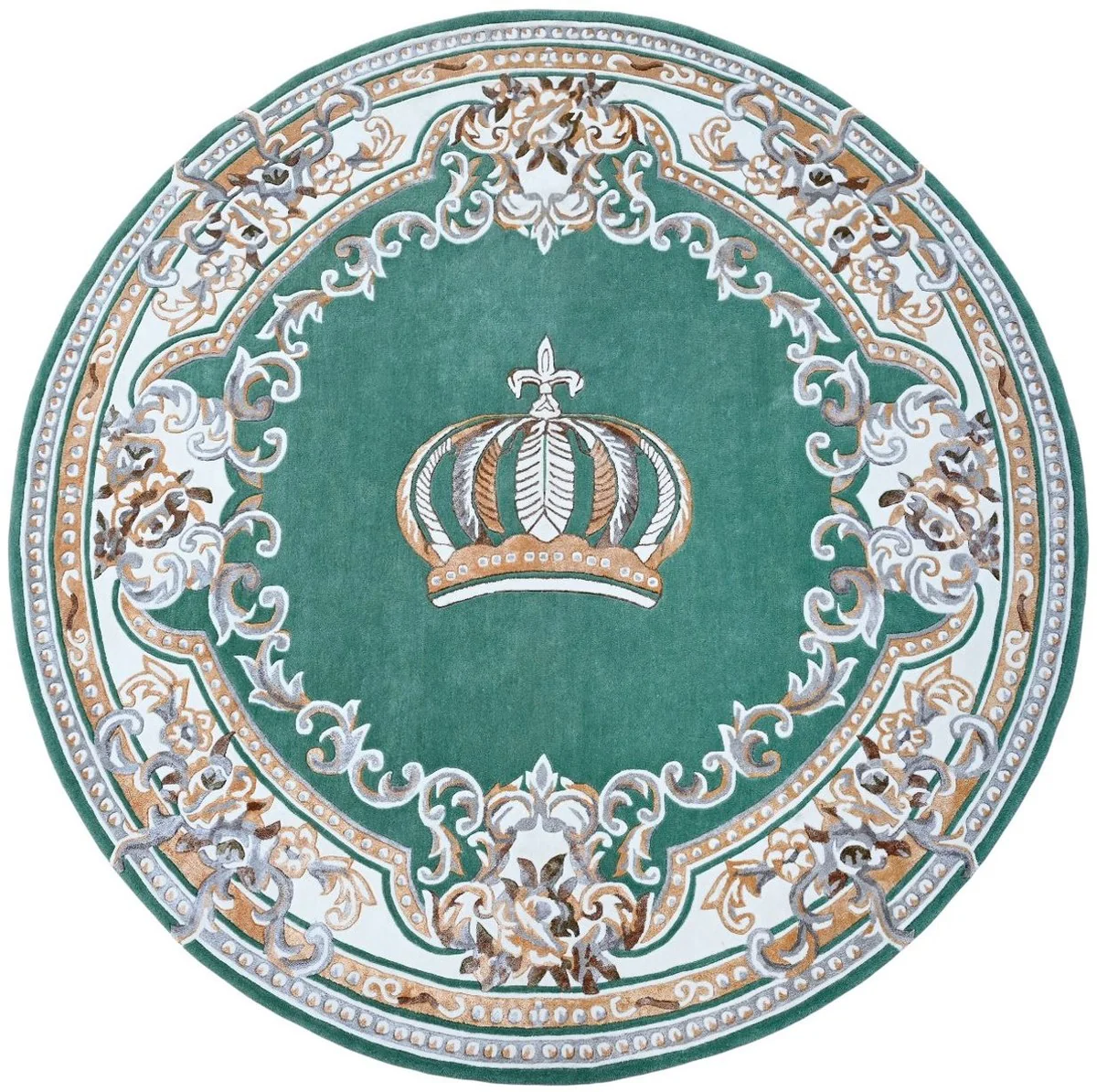 Round Pompöös by Luxury Baroque Carpet Crown by Harald Glööckler Green / White / Brown - Various Sizes