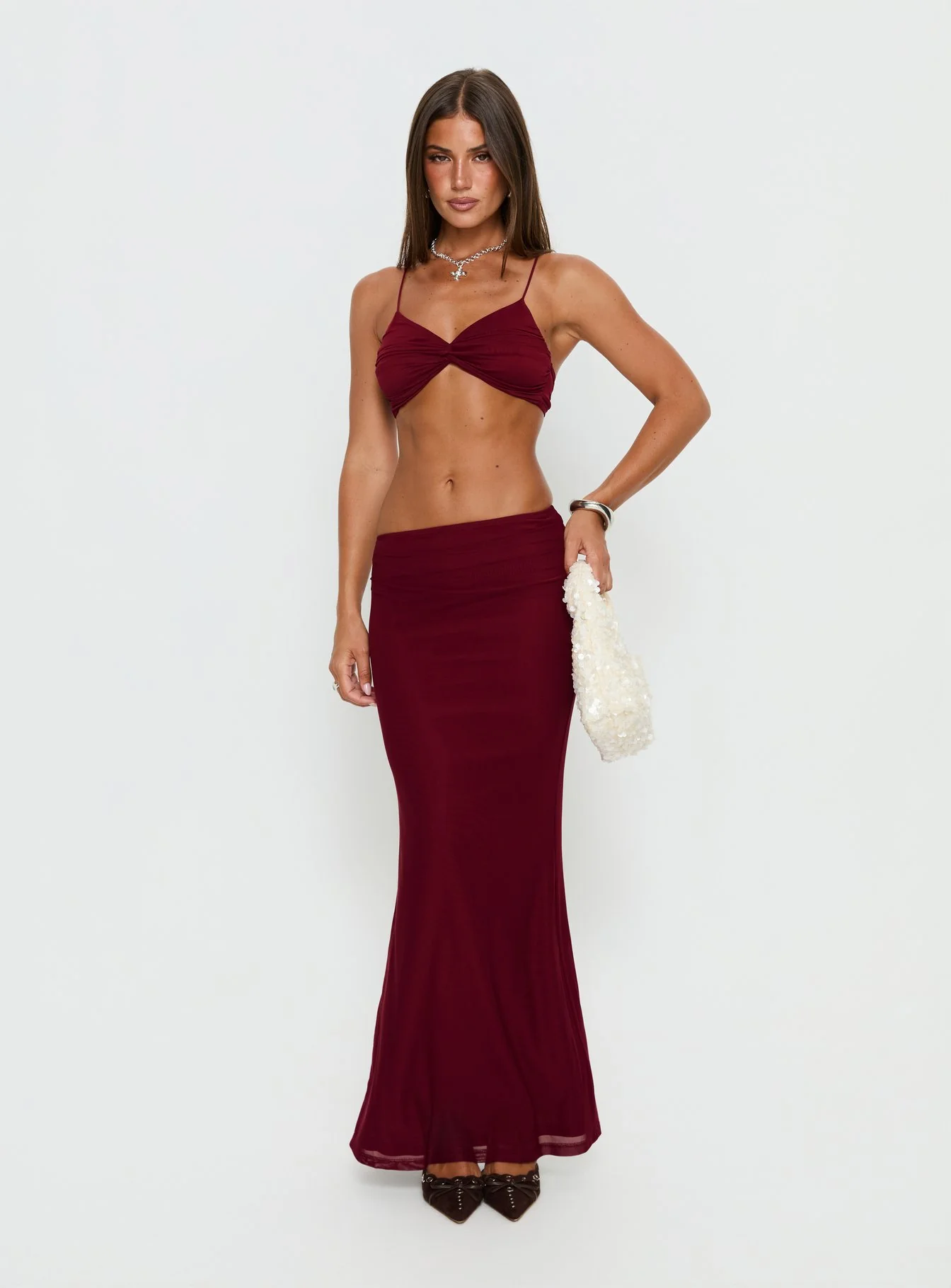 Delores Ruched Maxi Skirt Red