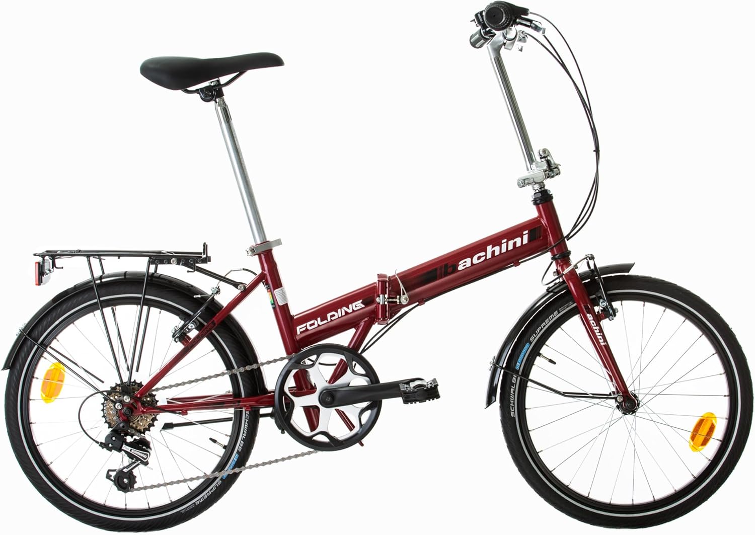 Multibrand PROBIKE Pieghevole 20 pollici, bicicletta pieghevole a 6 marce, bicicletta da uomo e ragazzo, parafanghi, adatto a partire da 155 cm - 185 cm (rosso/bianco)