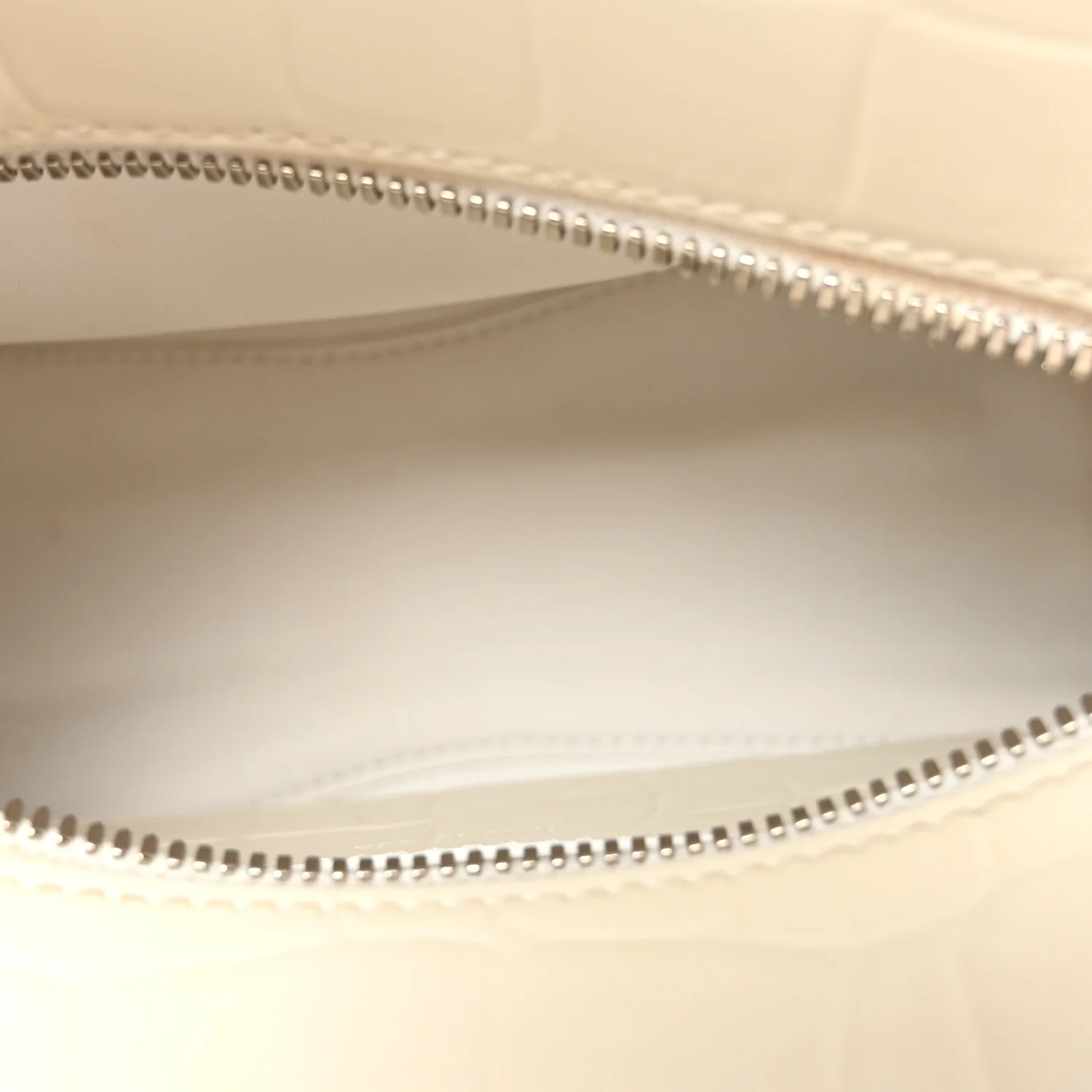 Semi Shiny Calfskin Crocodile Embossed Neo Classic Silver Hardware Nano City Crossbody White - Top Club