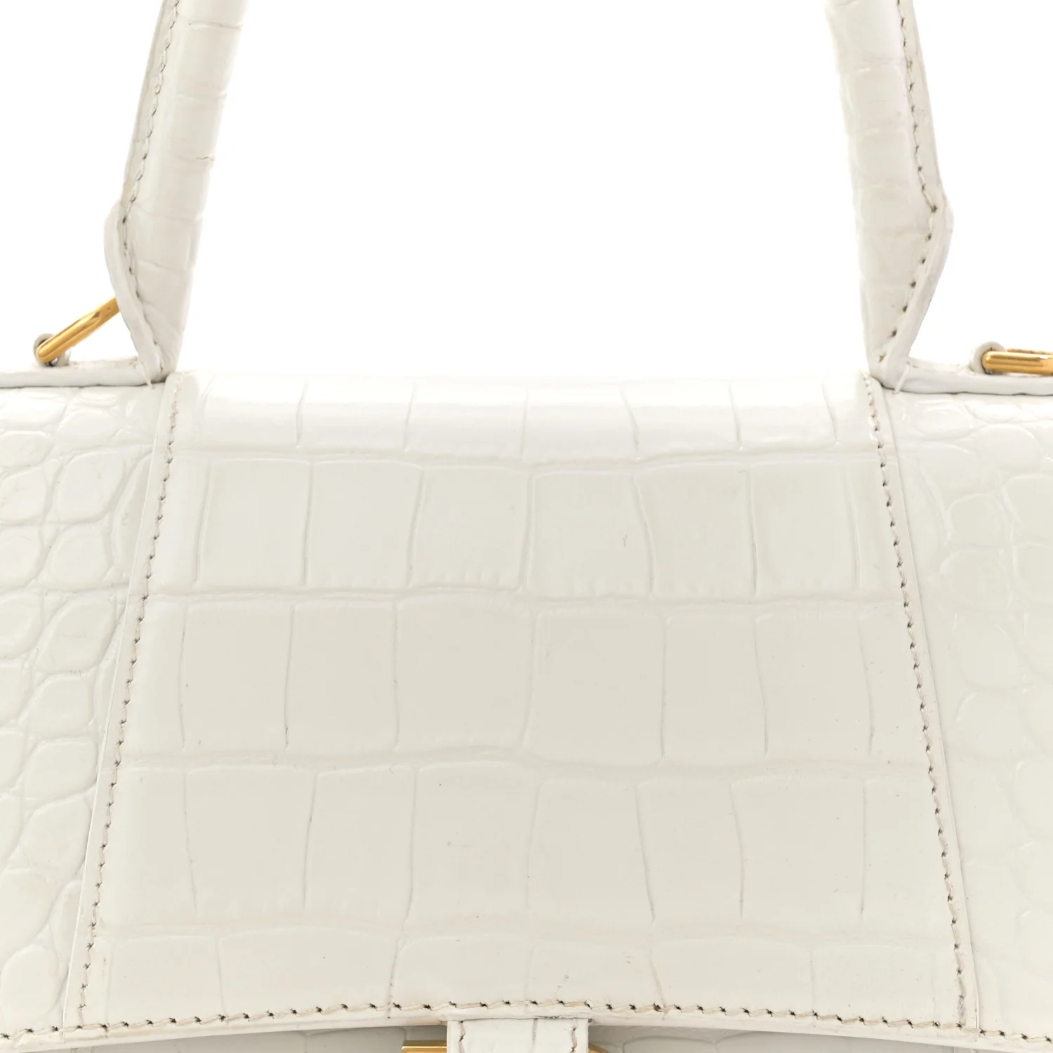Calfskin Crocodile Embossed Small Hourglass Top Handle Bag White - Top Club