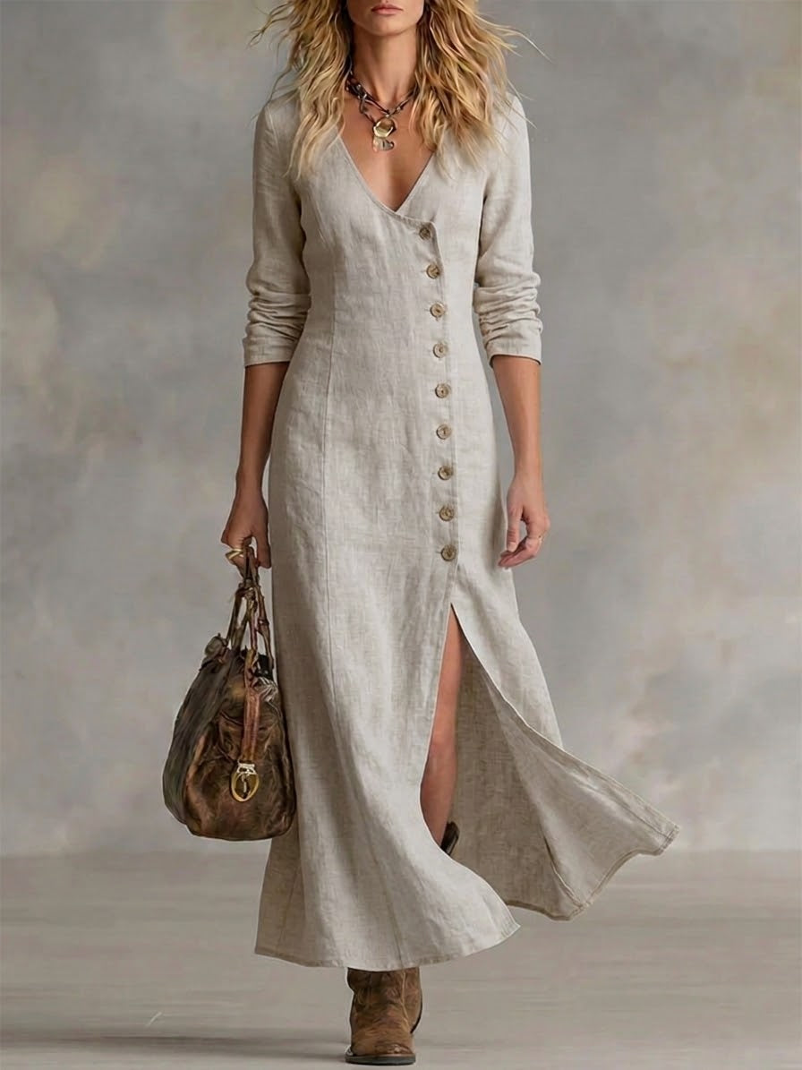 Casual Linen Cotton Button Dress - Nordfashionstorm - Women's Clothing, Fashion for You - Nordfashionstorm.com
