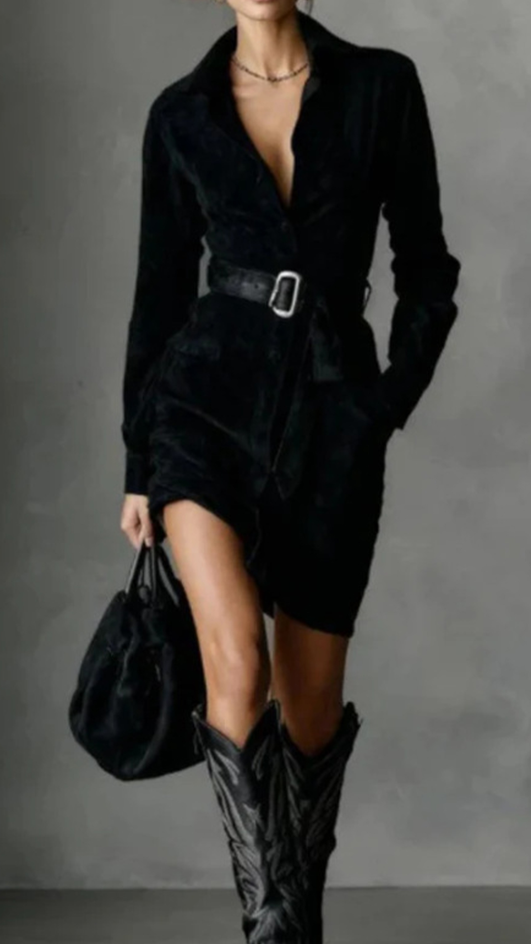 Women's Cotton‑blend Lapel Long‑sleeve Waist‑belted Irregular Mini Dress - Nordfashionstorm - Women's Clothing, Fashion for You - Nordfashionstorm.com