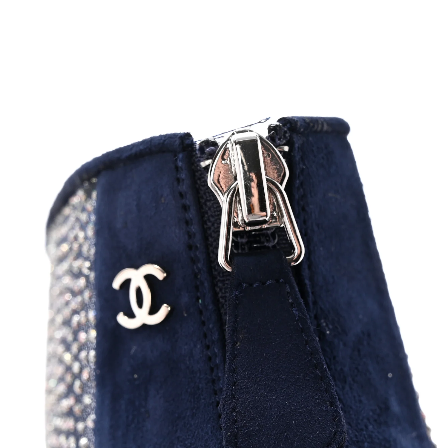 Mesh Crystal Open Toe Ankle Boots 40 Navy - Top Club