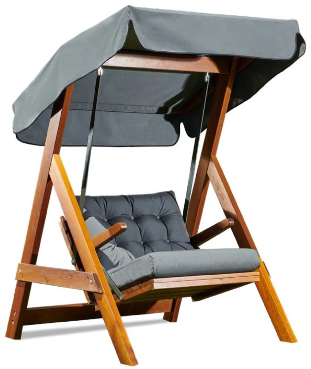 Luxury Hollywood swing anthracite gray / brown - Modern weatherproof garden swing with sun roof - Patio furniture - Garden furniture - Luxury collection