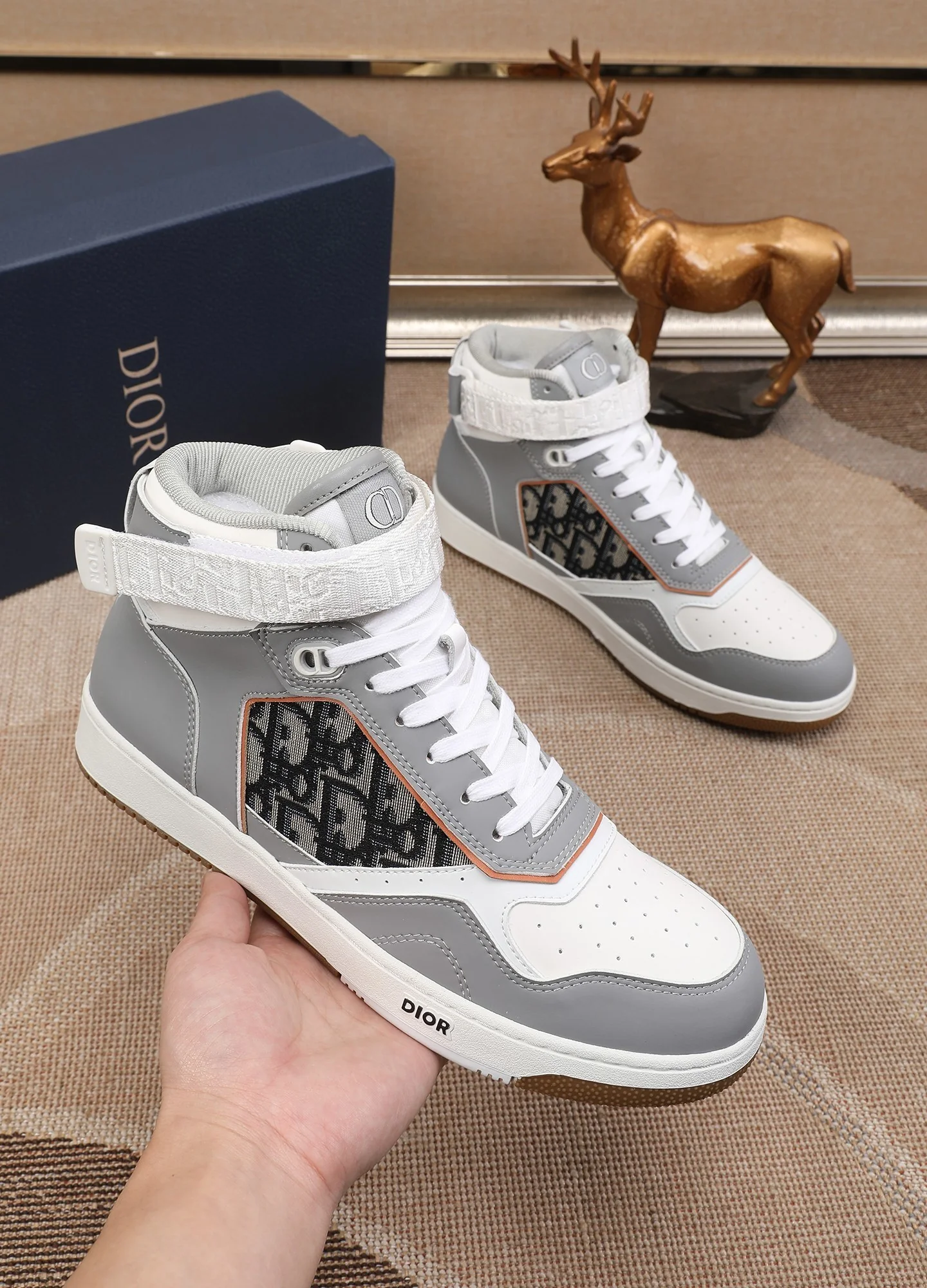Dior Men's High Top Sneakers with Oblique Pattern and Adjustable Strap - Sneaker Replica Workshop