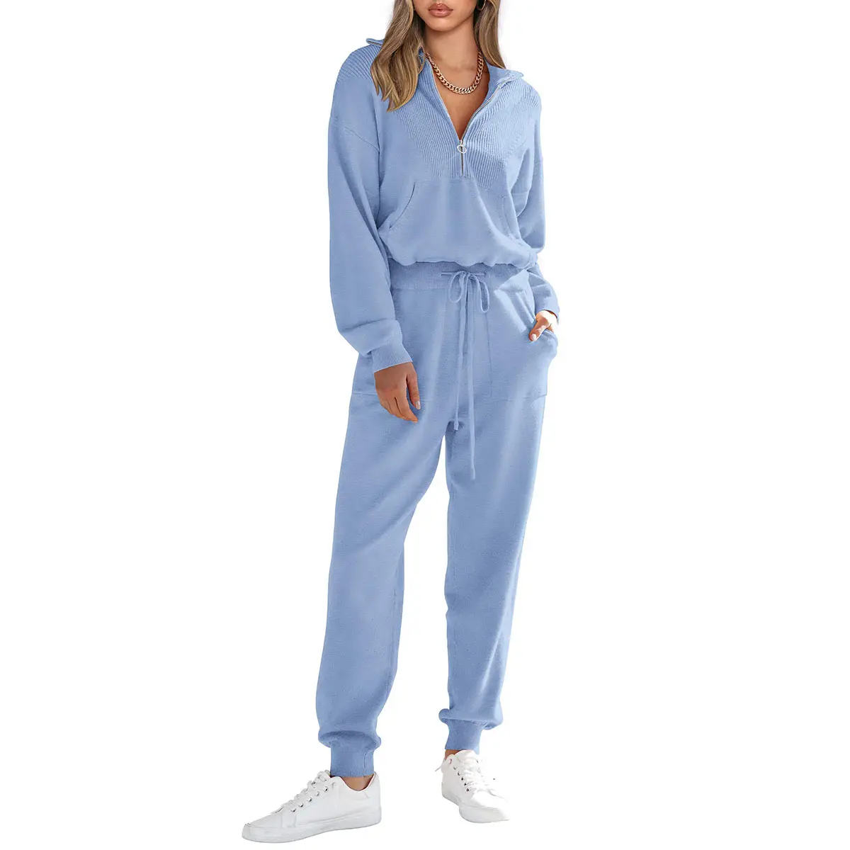 PrettyGarden Women's 2-Piece Sweater Set Pullover Zip Up Sweatshirt Jogger Sweatpants Tracksuit Casual Outfit