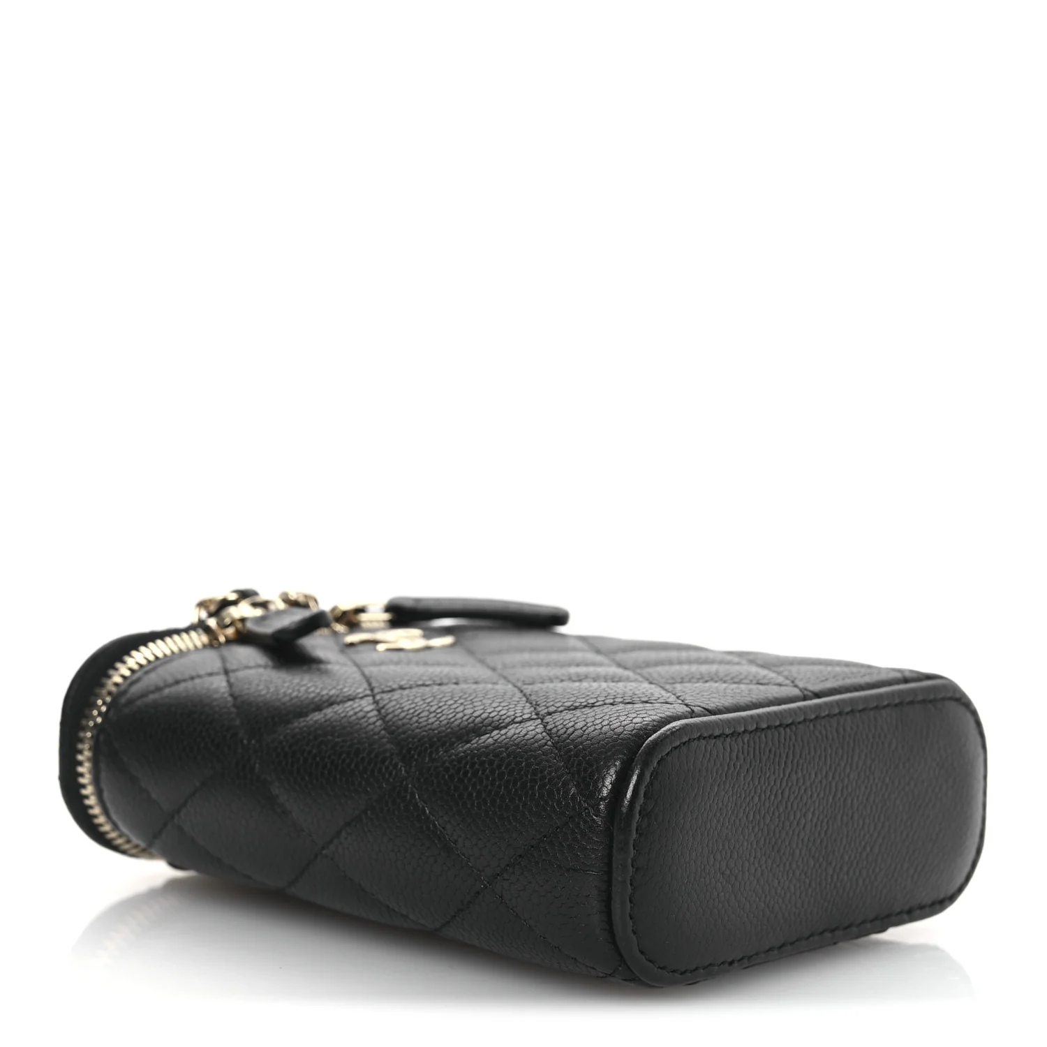 Caviar Quilted Small Vertical Coco Beauty Vanity Case With Chain Black - Top Club
