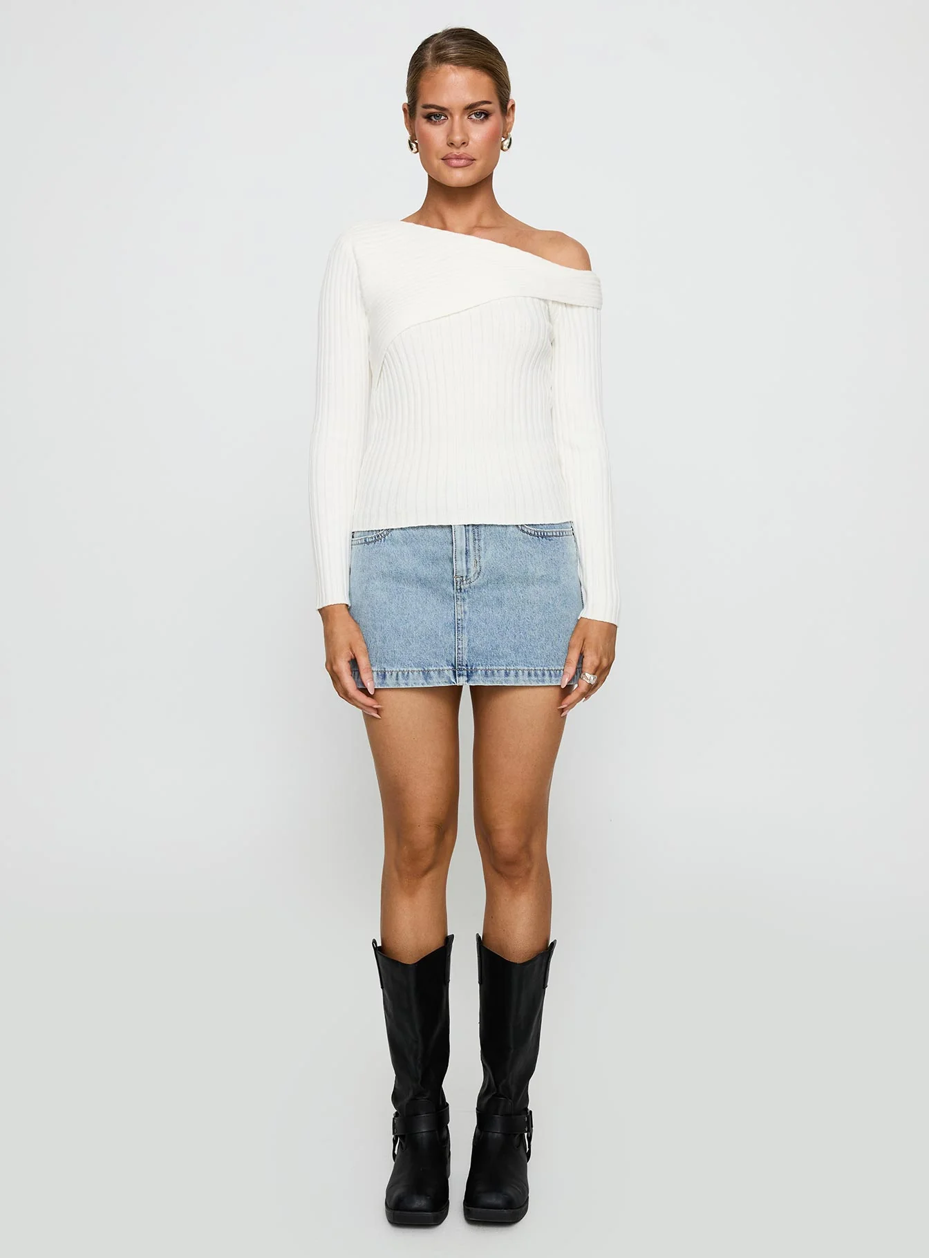 Jaybell Cold Shoulder Sweater White