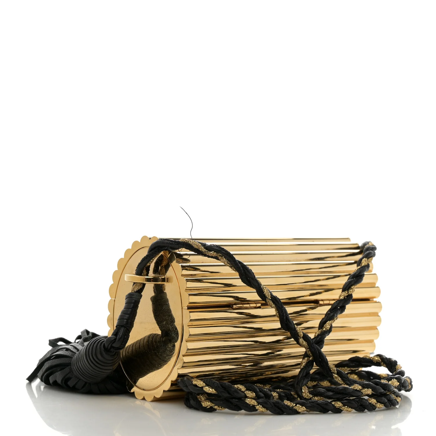 Ribbed Plexiglass Lambskin Fringe Monogram Opium Box Bag Gold - Top Club