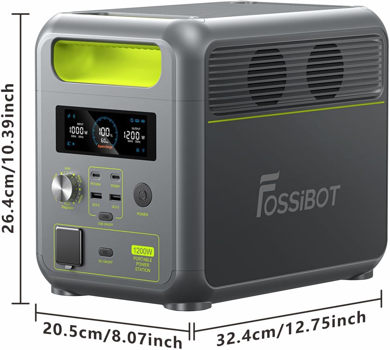 FOSSiBOT Centrale Elettrica Portatile F1200, 1024Wh LiFePO4 Batteria Generatore Solare,2 1200W AC Uscite, 0-80% in 45 Minuti,UPS, Power Station Portatileper Campeggio, Viaggio