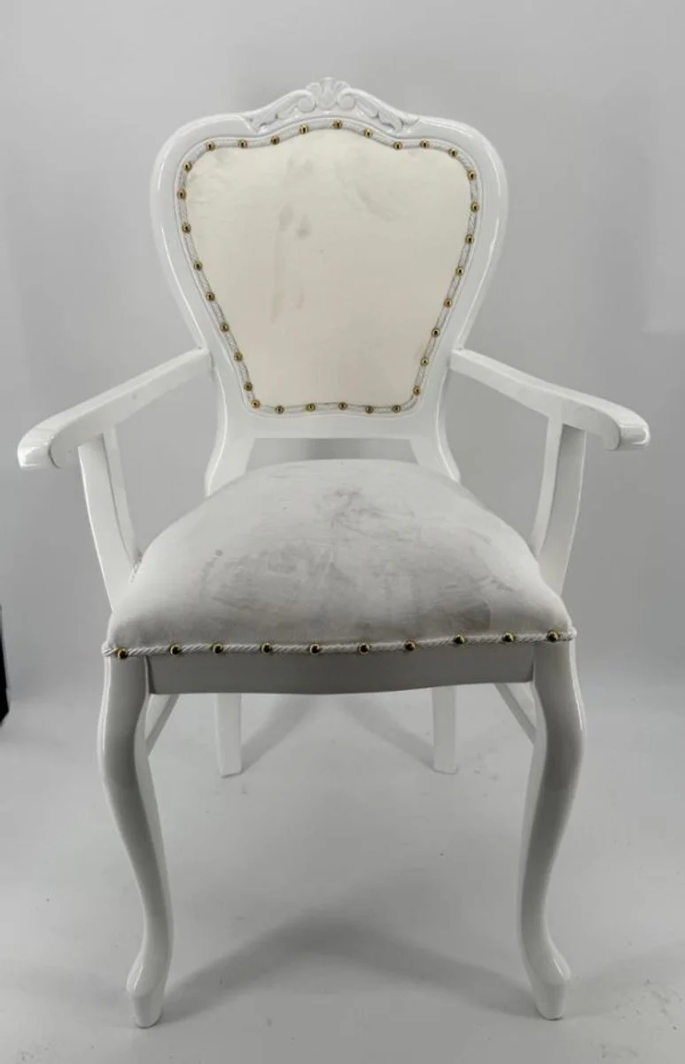 Luxury Baroque Dining Room Chair with Armrests Gray / Cream - Baroque Furniture