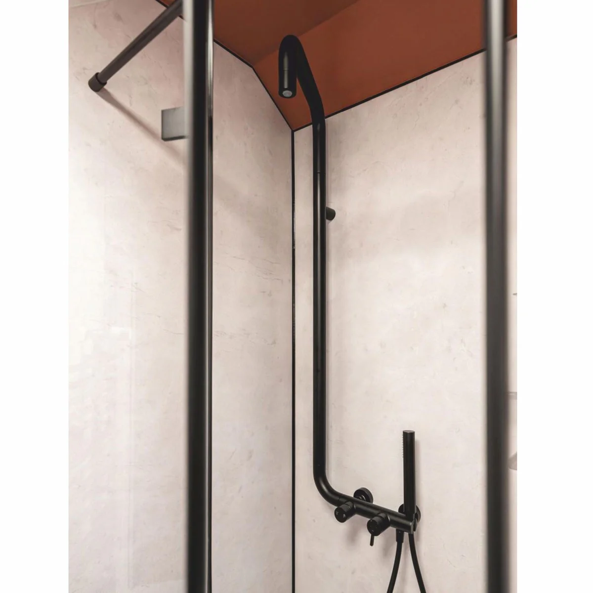 Luxury shower set with overhead shower and hand shower black H. 122.7 cm
