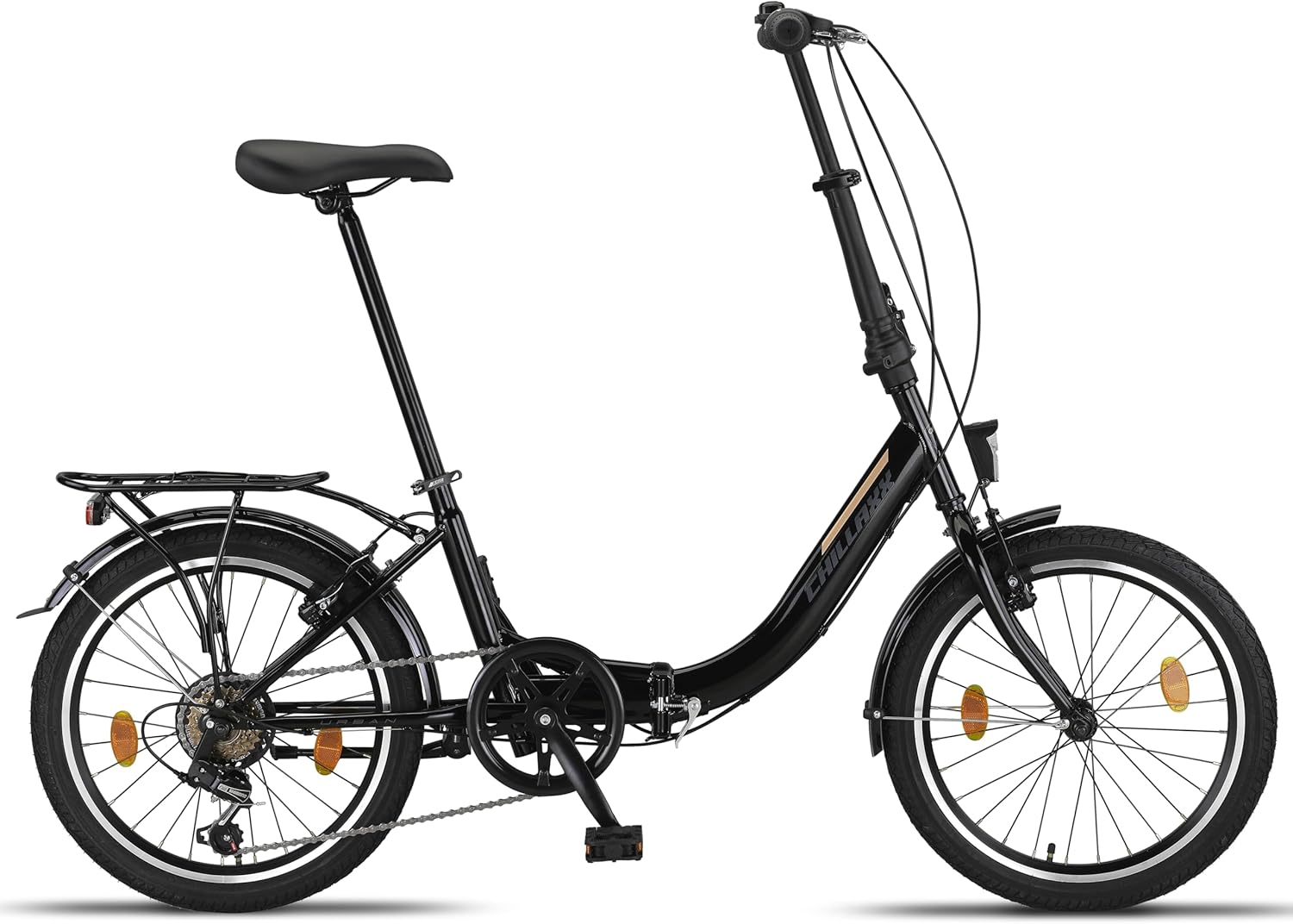 Chillaxx Bicicletta pieghevole Urban da 20 pollici, cambio Shimano a 6 marce, luce a LED, sistema di piegatura, bicicletta pieghevole