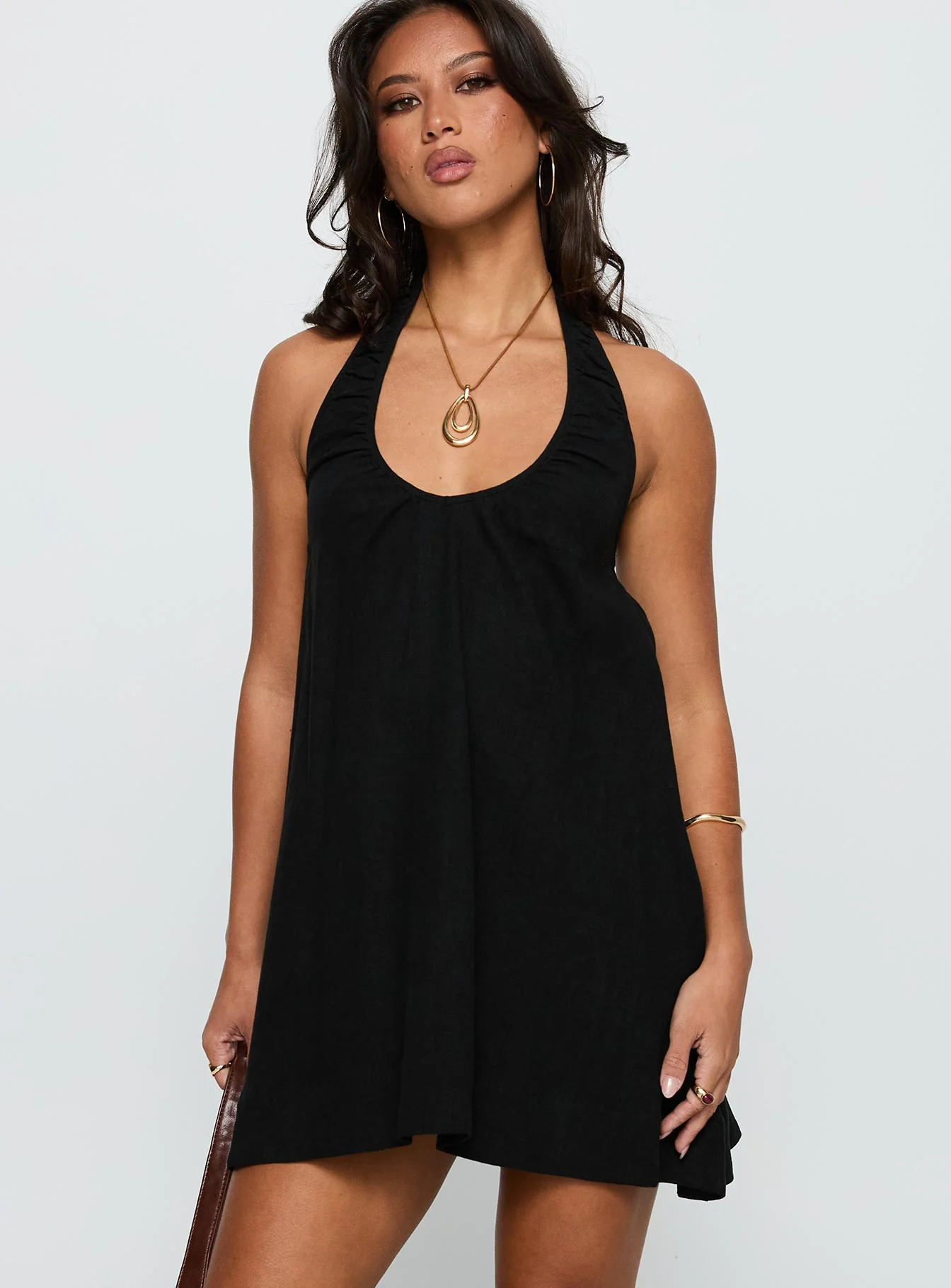 Daydreams Linen Blend Halter Mini Dress Black