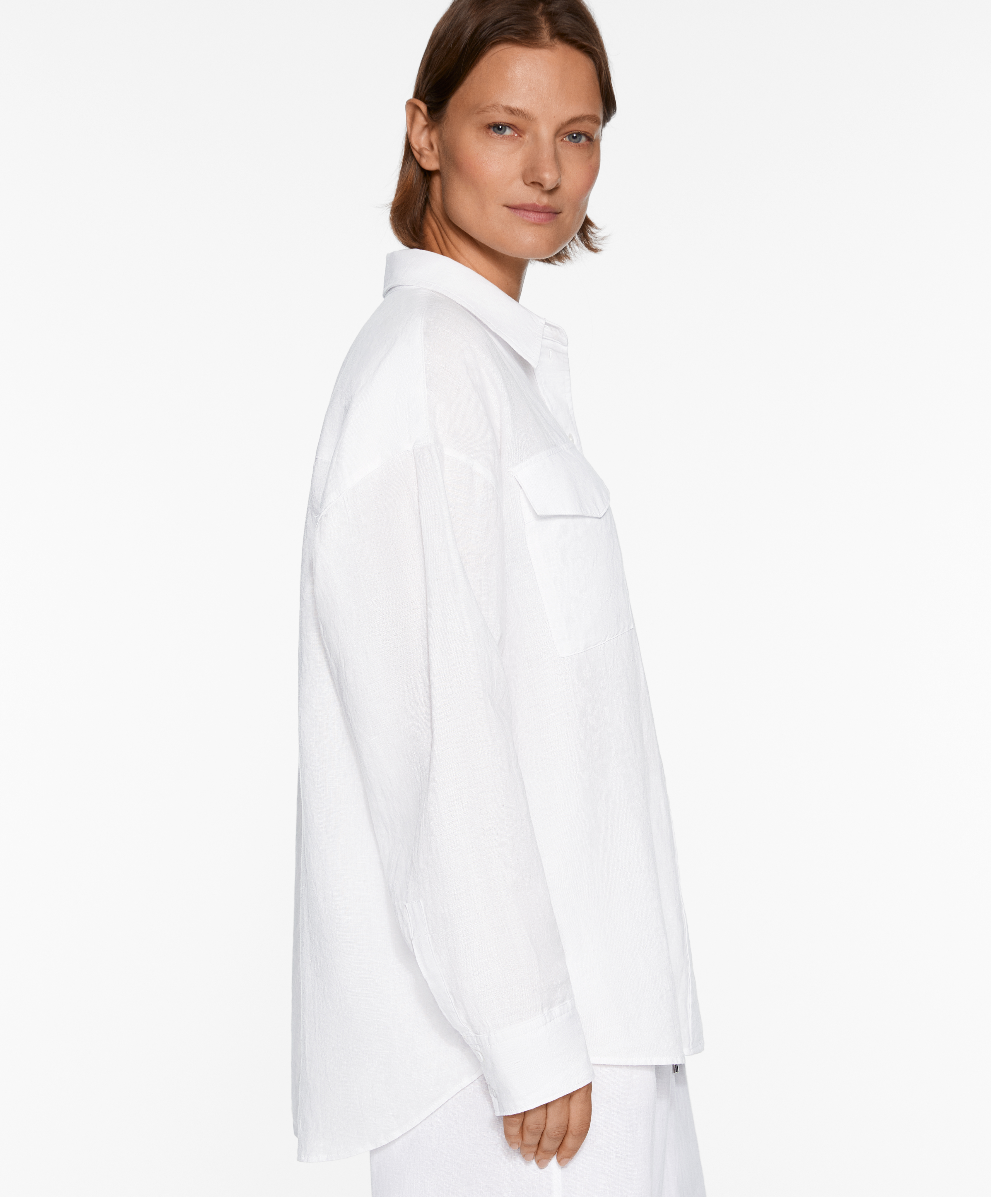OYSHO 100% linen long-sleeved utility shirt