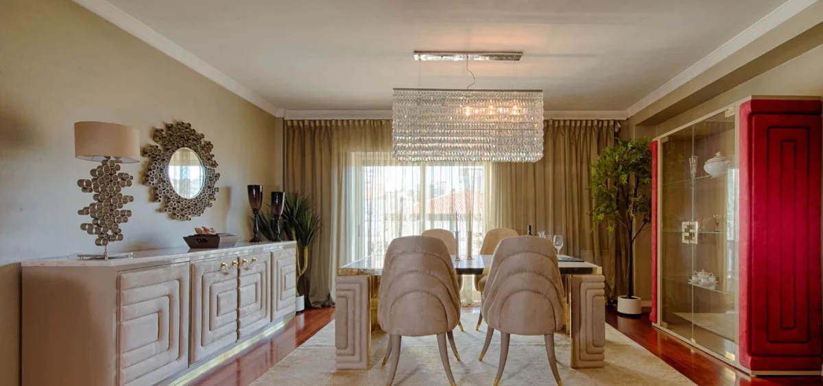 Luxury dining table gold / taupe / white 200 x 110 x H. 78 cm - Modern dining room table with Estremoz marble top - Hotel furniture - Luxury quality - Made in Italy