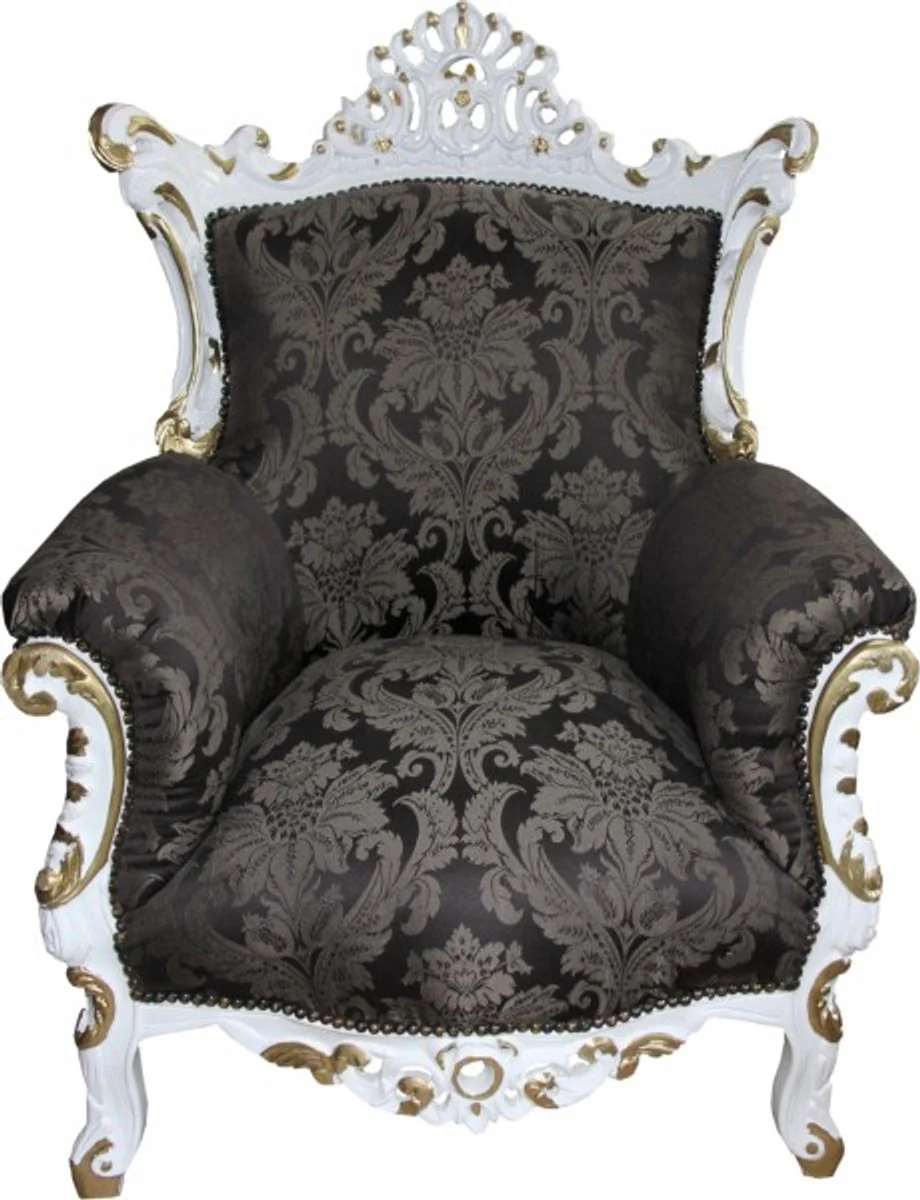 Baroque Armchair Al Capone Black Pattern / White with Gold Painting - Antique Style Living Room Furniture - Limited Edition