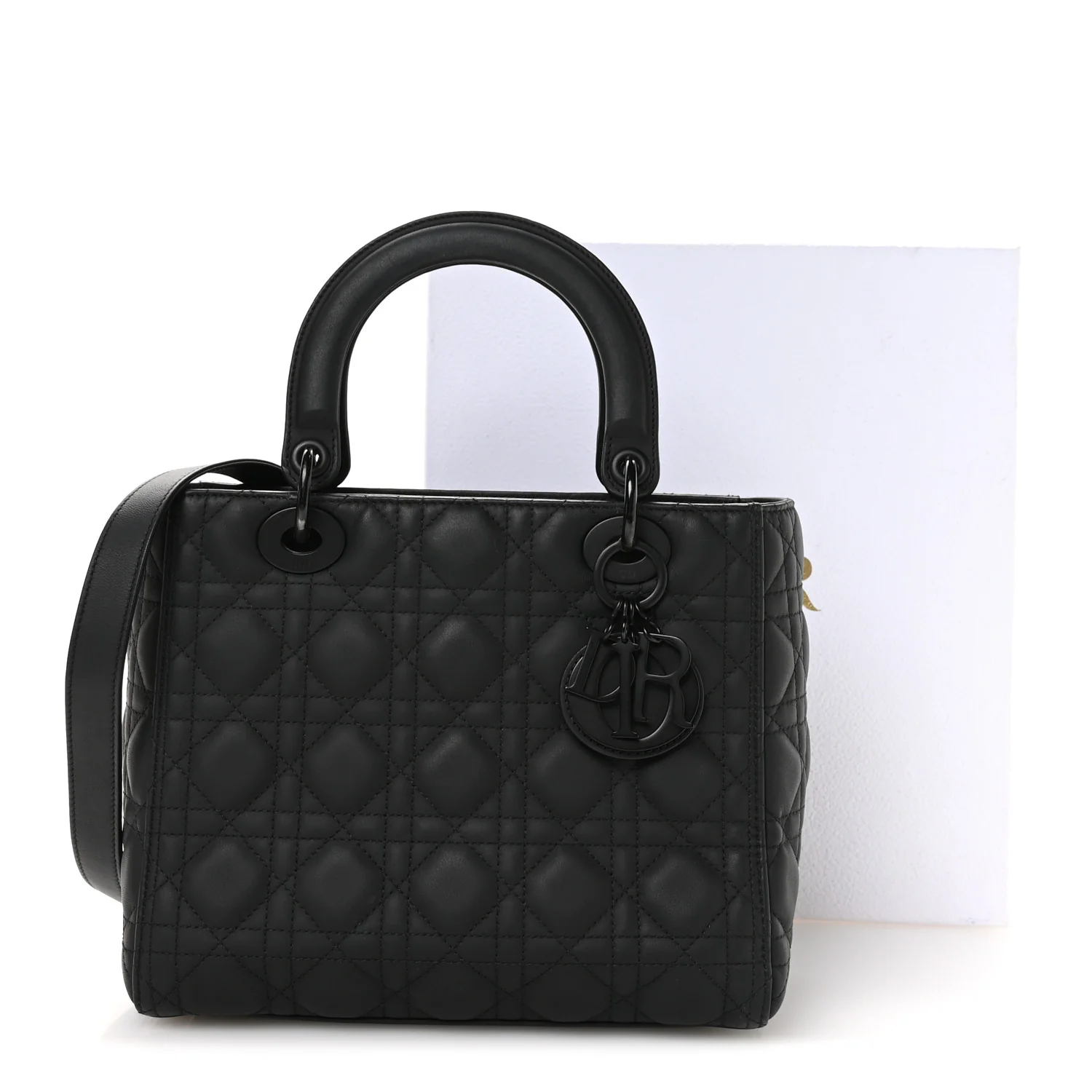 Ultra Matte Calfskin Cannage Medium Lady Dior Black - Top Club