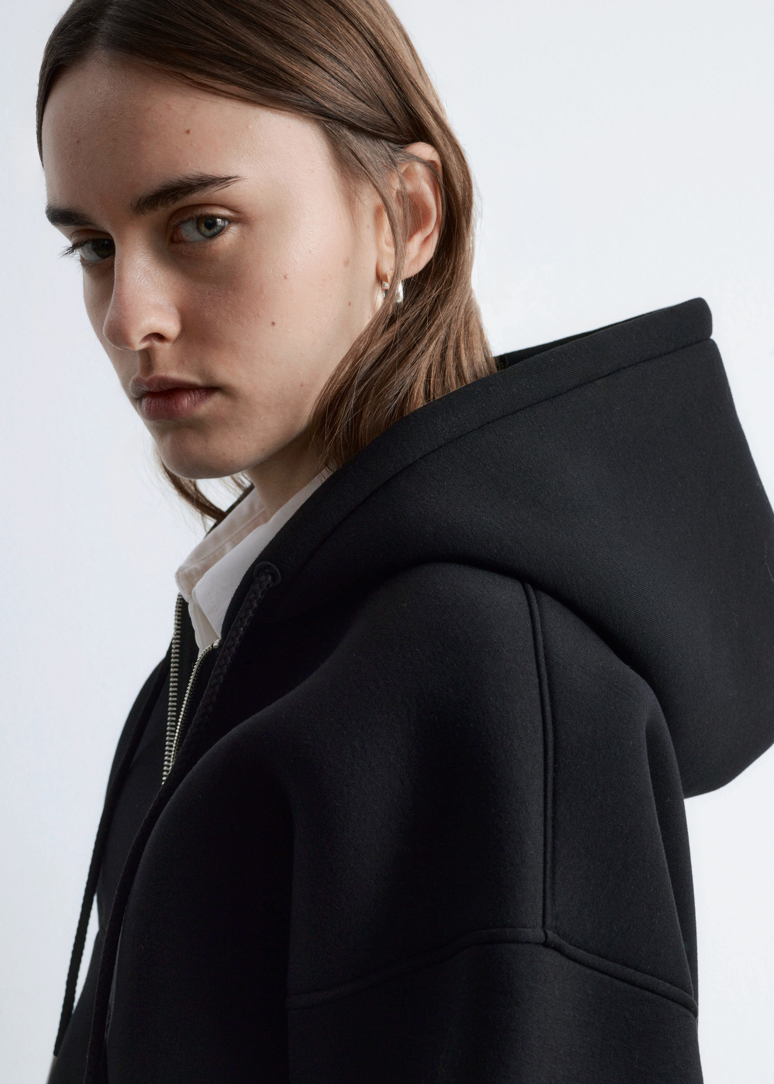 & Other Stories CROPPED SCUBA ZIP-UP HOODIE