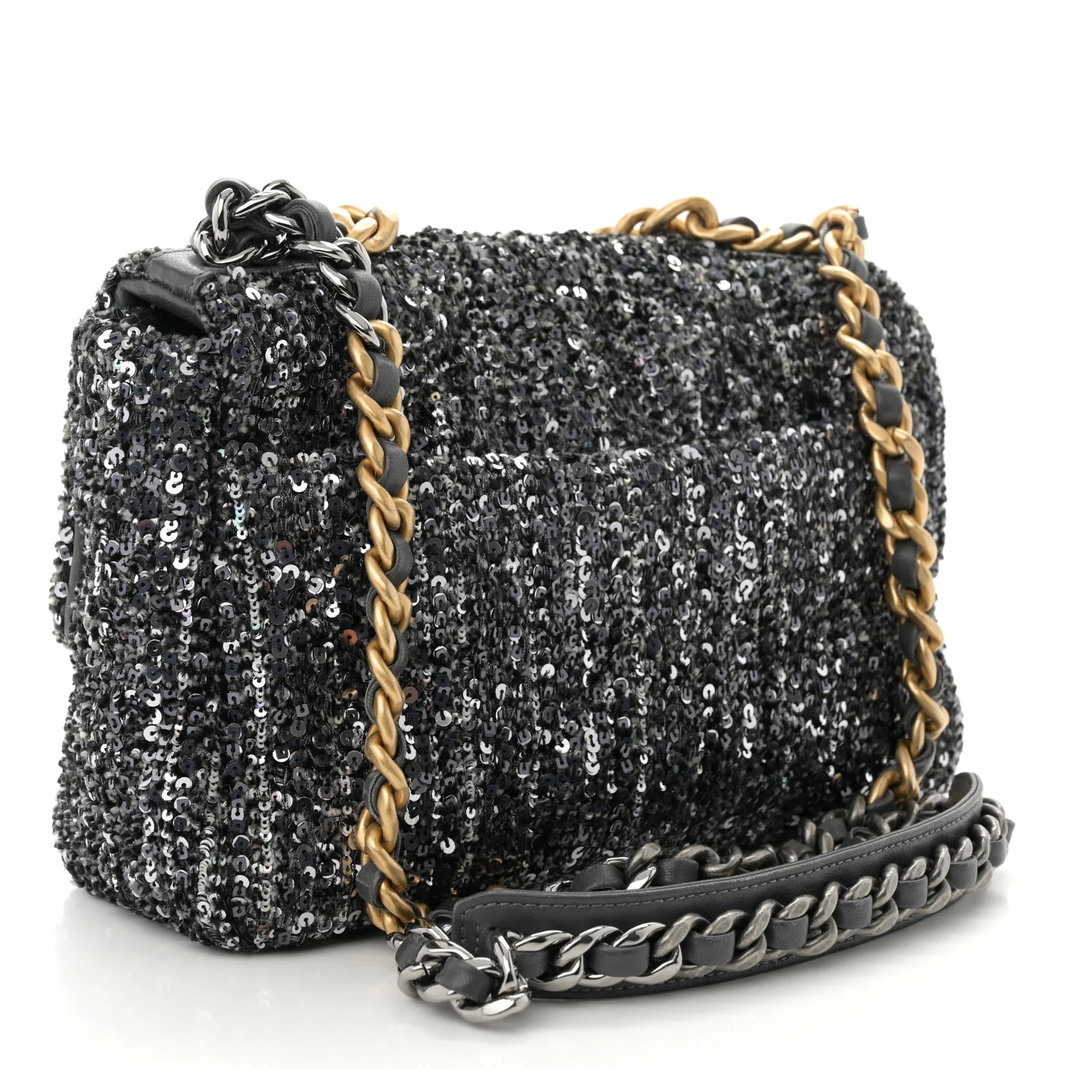 Tweed Sequin Quilted Medium Chanel 19 Flap Black Multicolor - Top Club