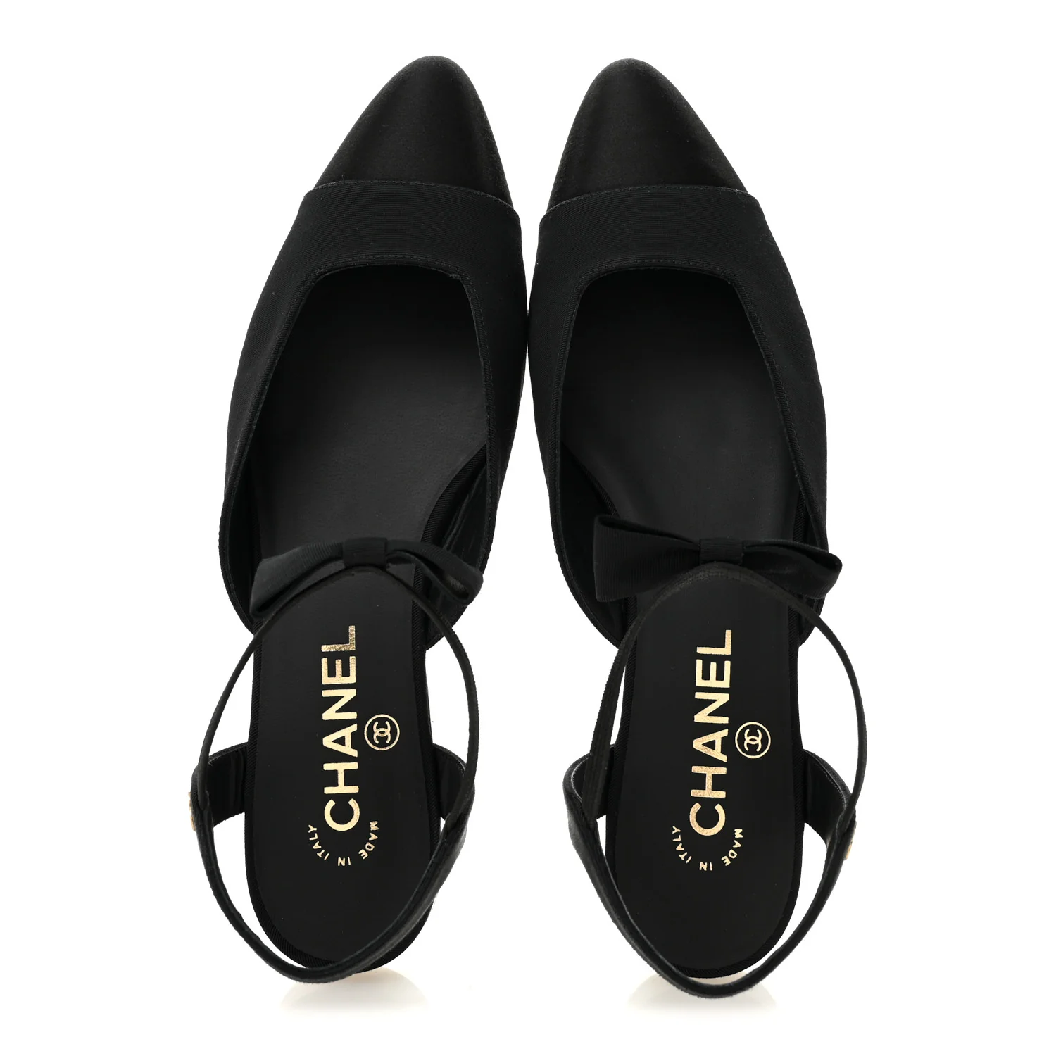 Satin Slingback Cap Toe Bow Flats 39.5 Black