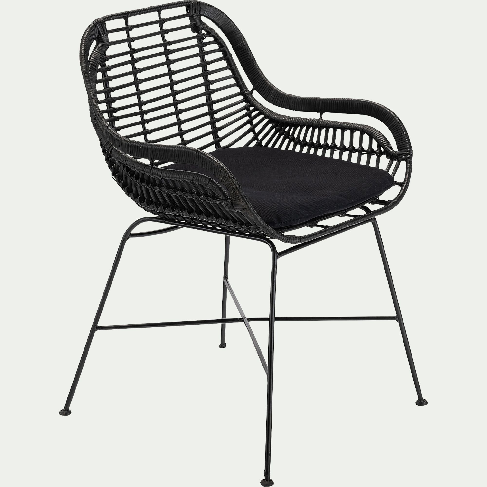 MILOU - Chaise en rotin avec accoudoirs - noir