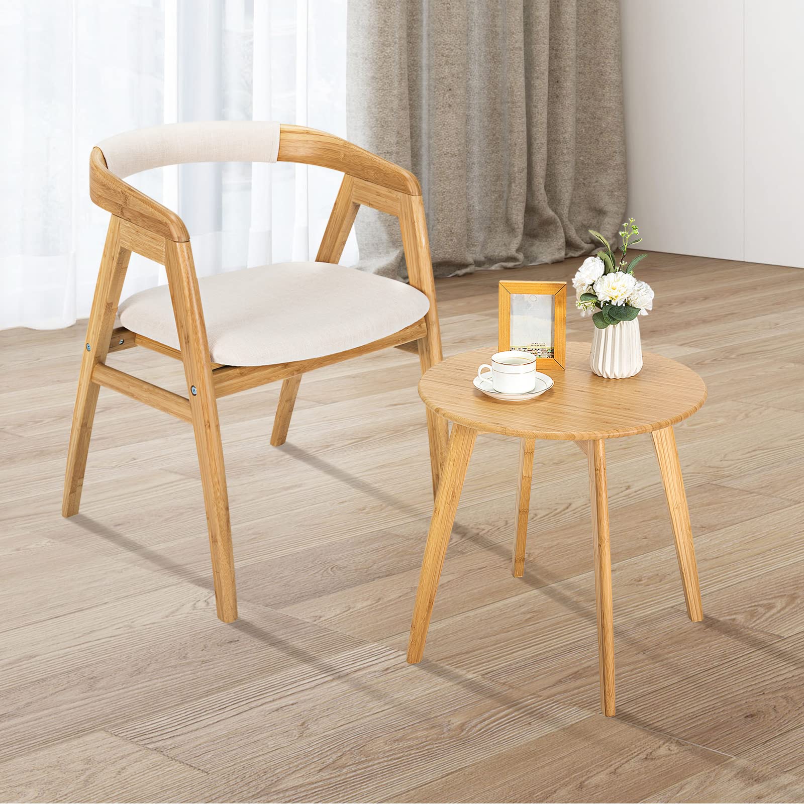 BEFOUNDLOVELY Bamboo Accent Chair, Modern Painted Bamboo Leisure Chair w/Comfy Fiber Cushion, Curved Backrest, Solid Legs
