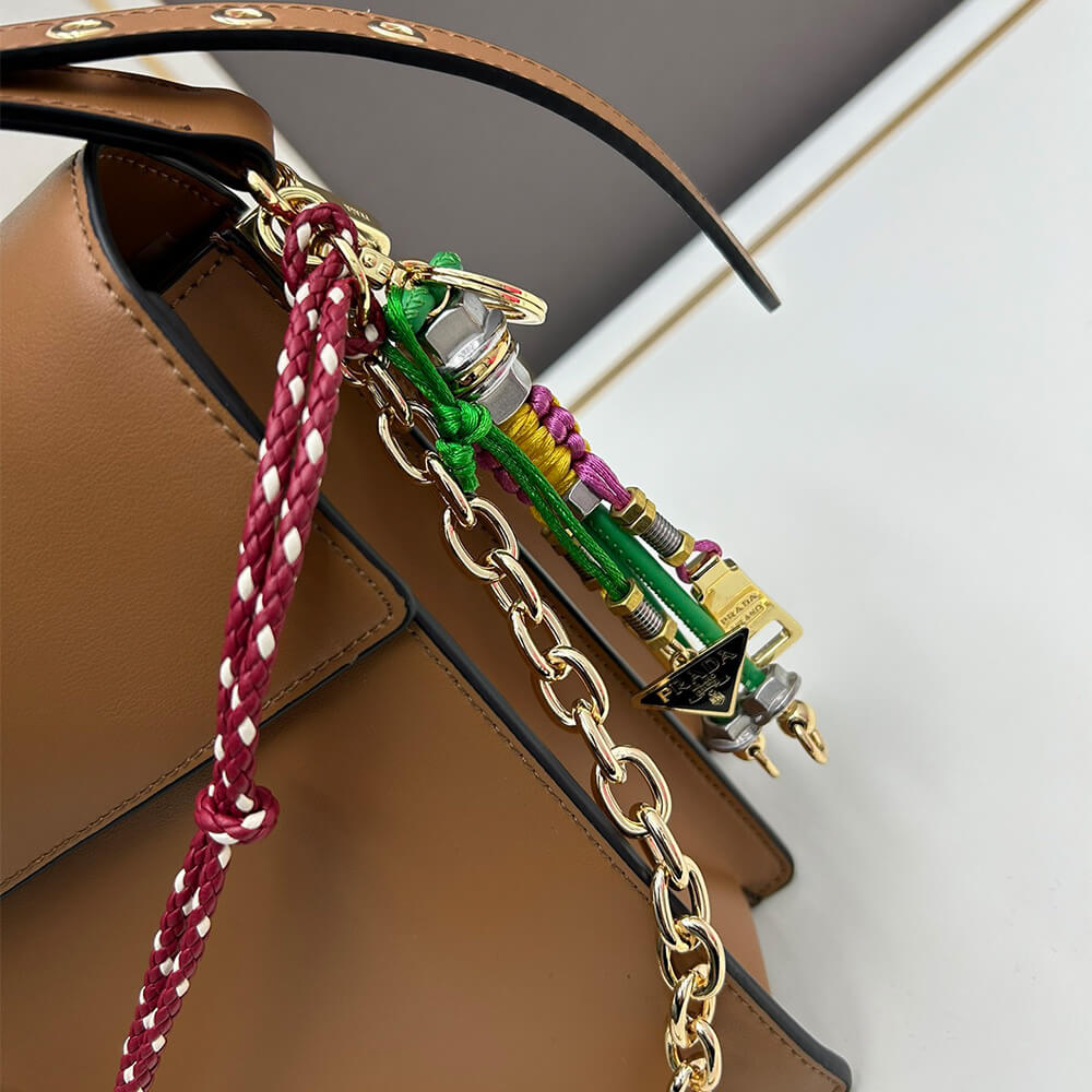 Prada Soft Sound large leather shoulder bag with charms(high-end grade) - Top Club