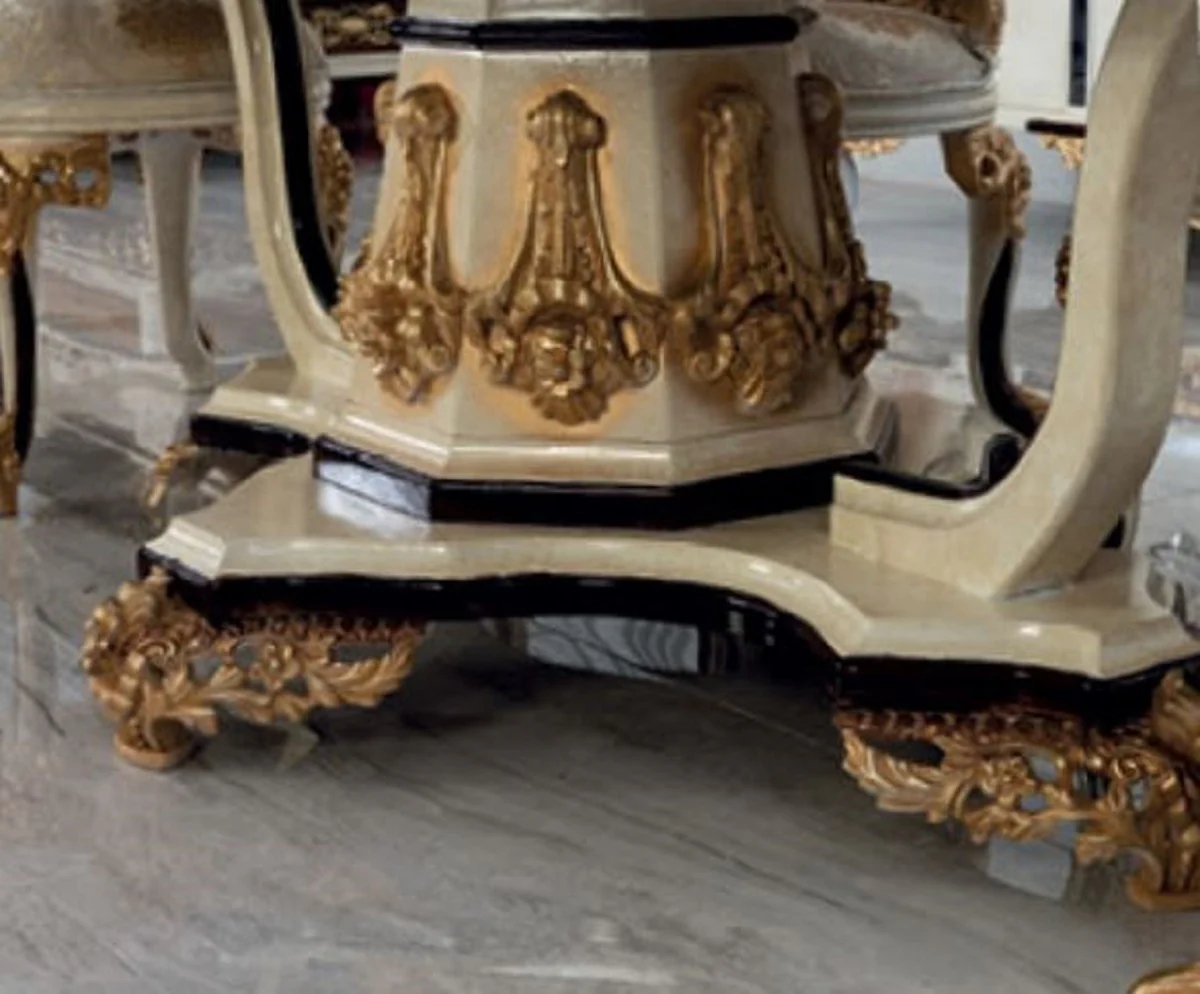 Luxury Baroque Dining Room Set Cream / White / Gold - 1 Baroque Dining Table & 6 Baroque Dining Chairs - Baroque Dining Room Furniture - Luxury Furniture in Baroque Style - Noble & Magnificent