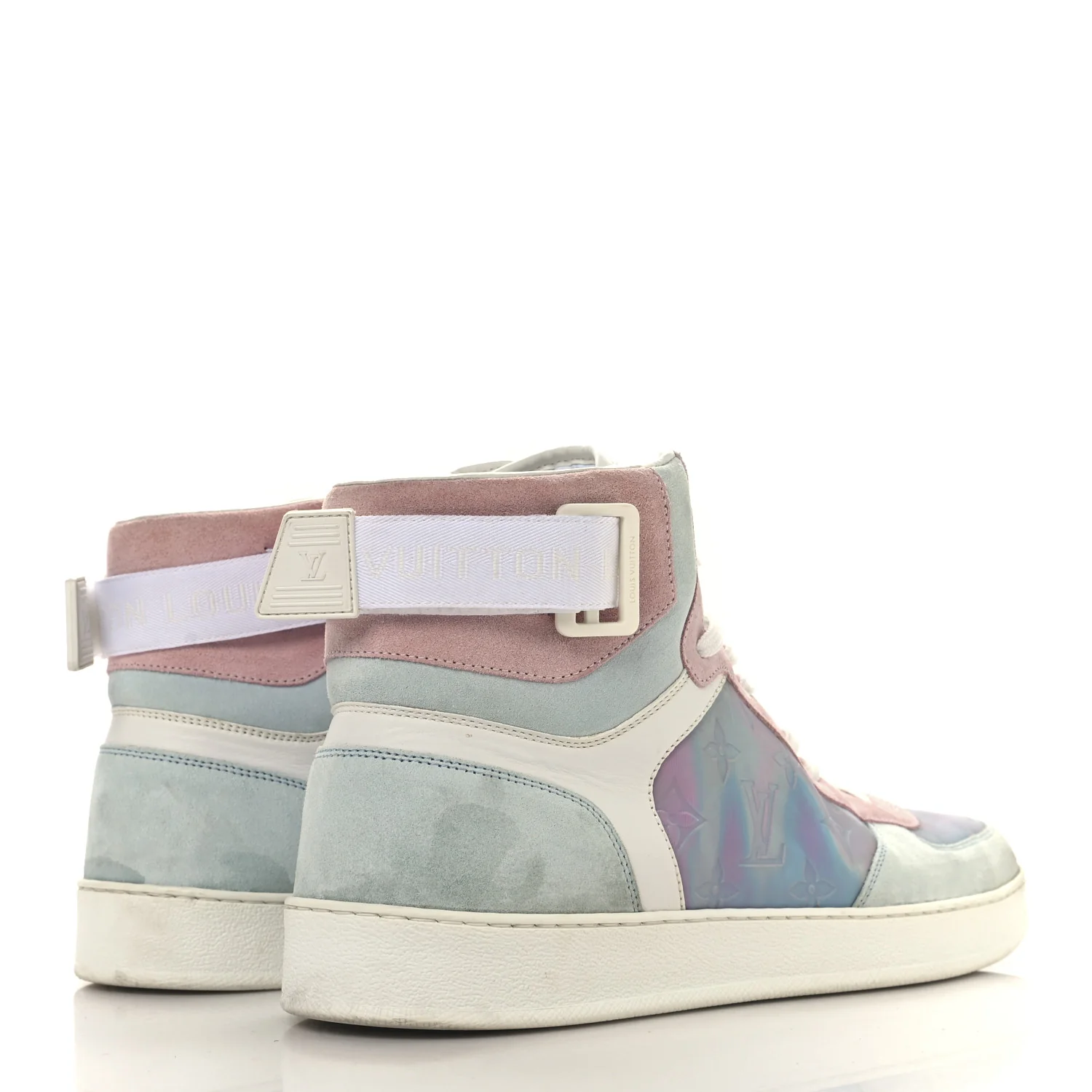 Calfskin Suede Monogram Mens Rivoli High Top Sneakers 10 White Multicolor - Top Club