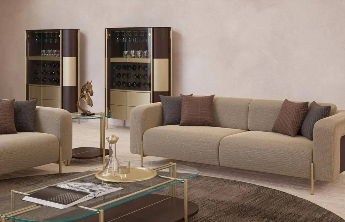 Luxury coffee table dark brown / brass 155 x 75 x H. 35 cm - Living room table with glass top - Living room furniture - Hotel furniture - Luxury furniture - Luxury furnishings
