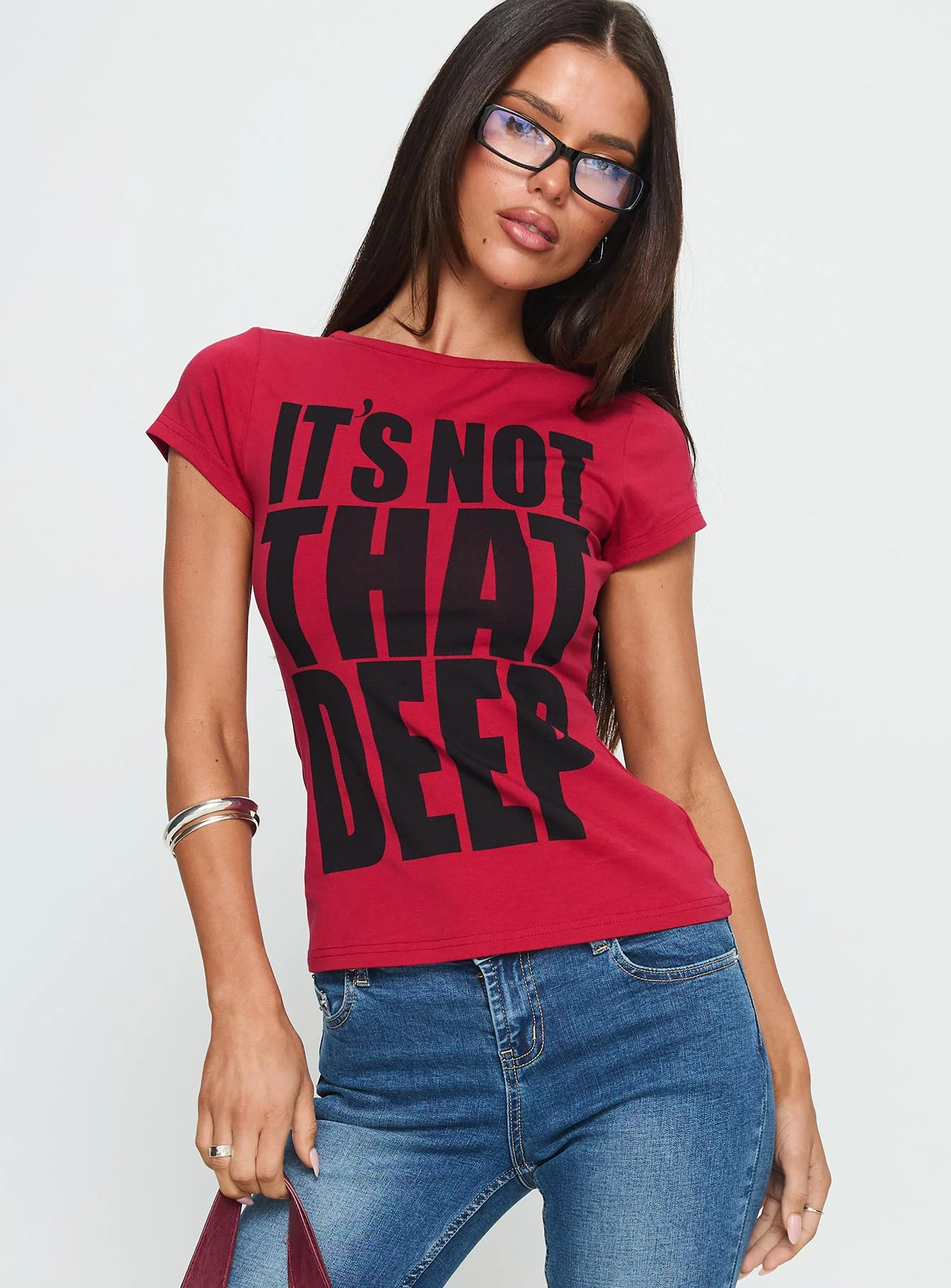 It's Not That Deep Graphic Baby Tee Red