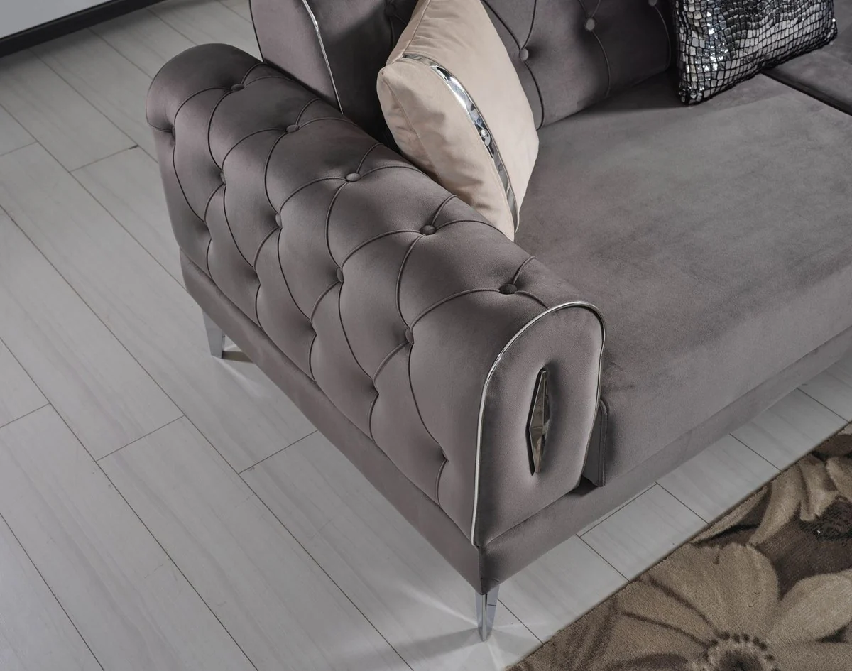 Luxury sofa bed gray / silver 225 x 95 x H. 83 cm - Living room sofa with 4 cushions - Luxury living room furniture