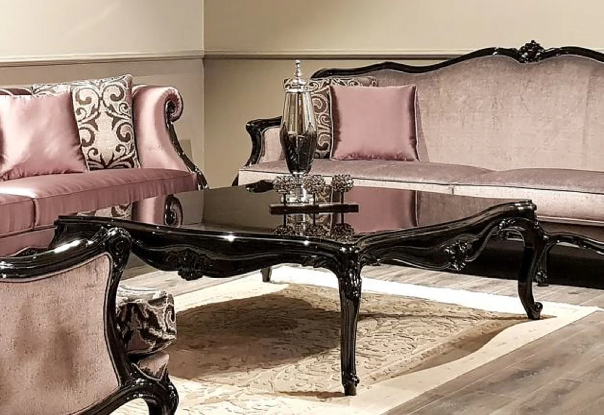 Luxury Baroque Coffee Table Black - Handcrafted Solid Wood Living Room Table - Baroque Living Room Furniture - Noble & Magnificent