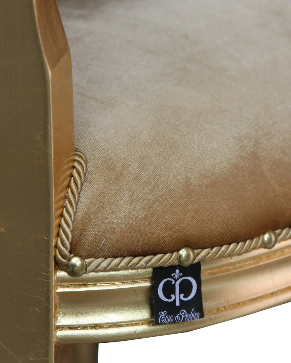 Baroque luxury dining room medallion chair with armrests gold velvet fabric / gold
