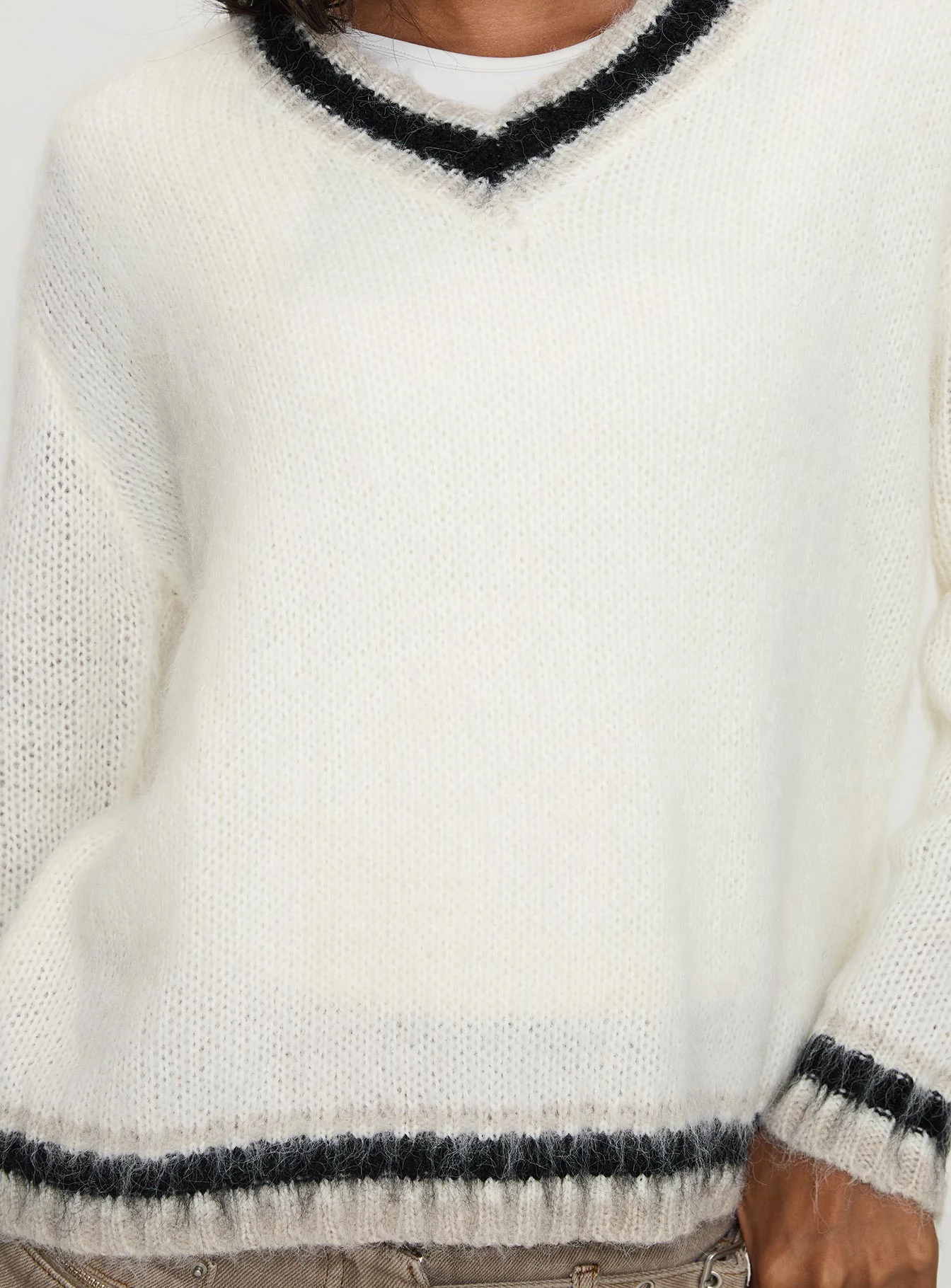 Federation V Neck Knit Sweater White
