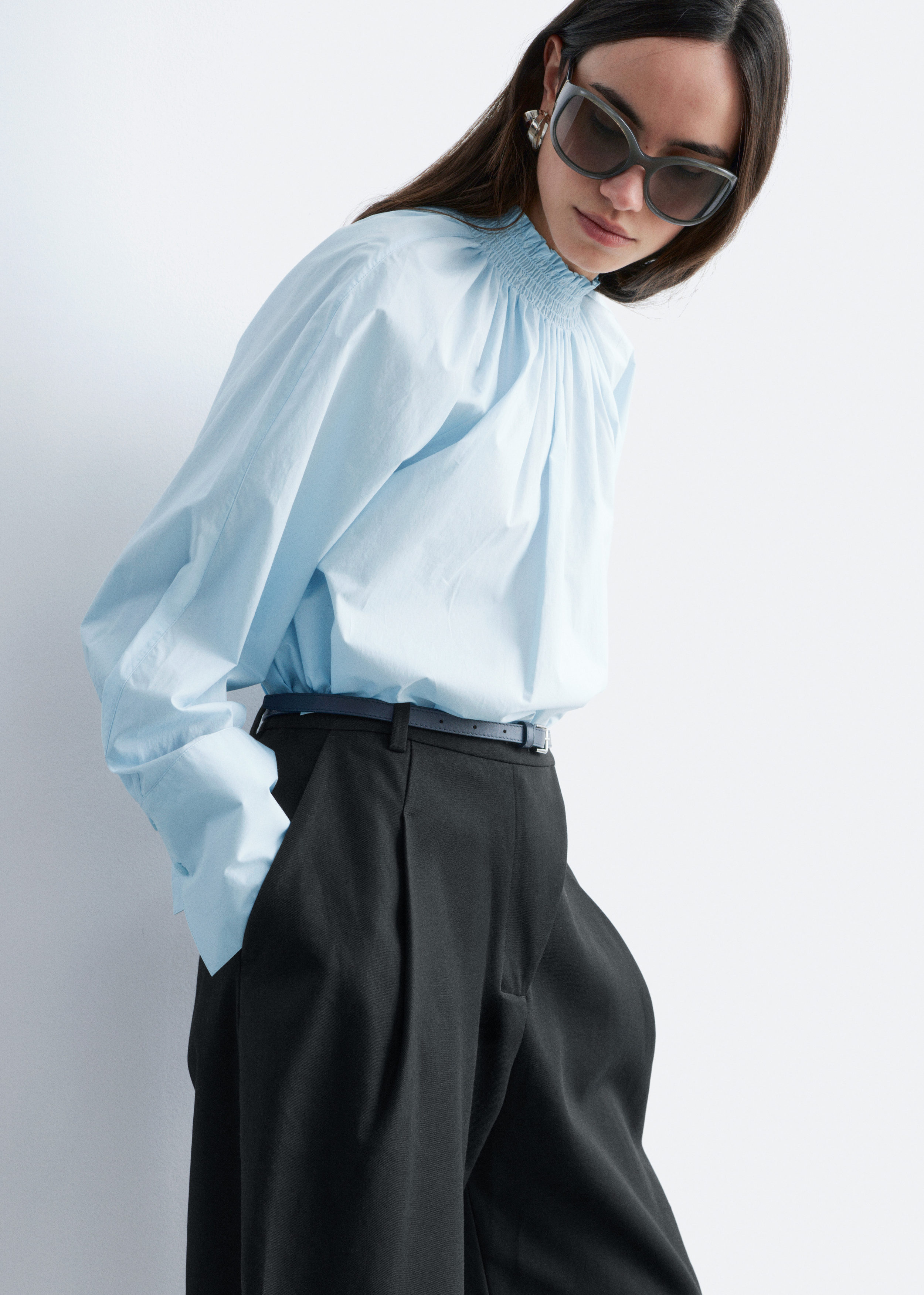 & Other Stories GATHERED STAND-COLLAR BLOUSE