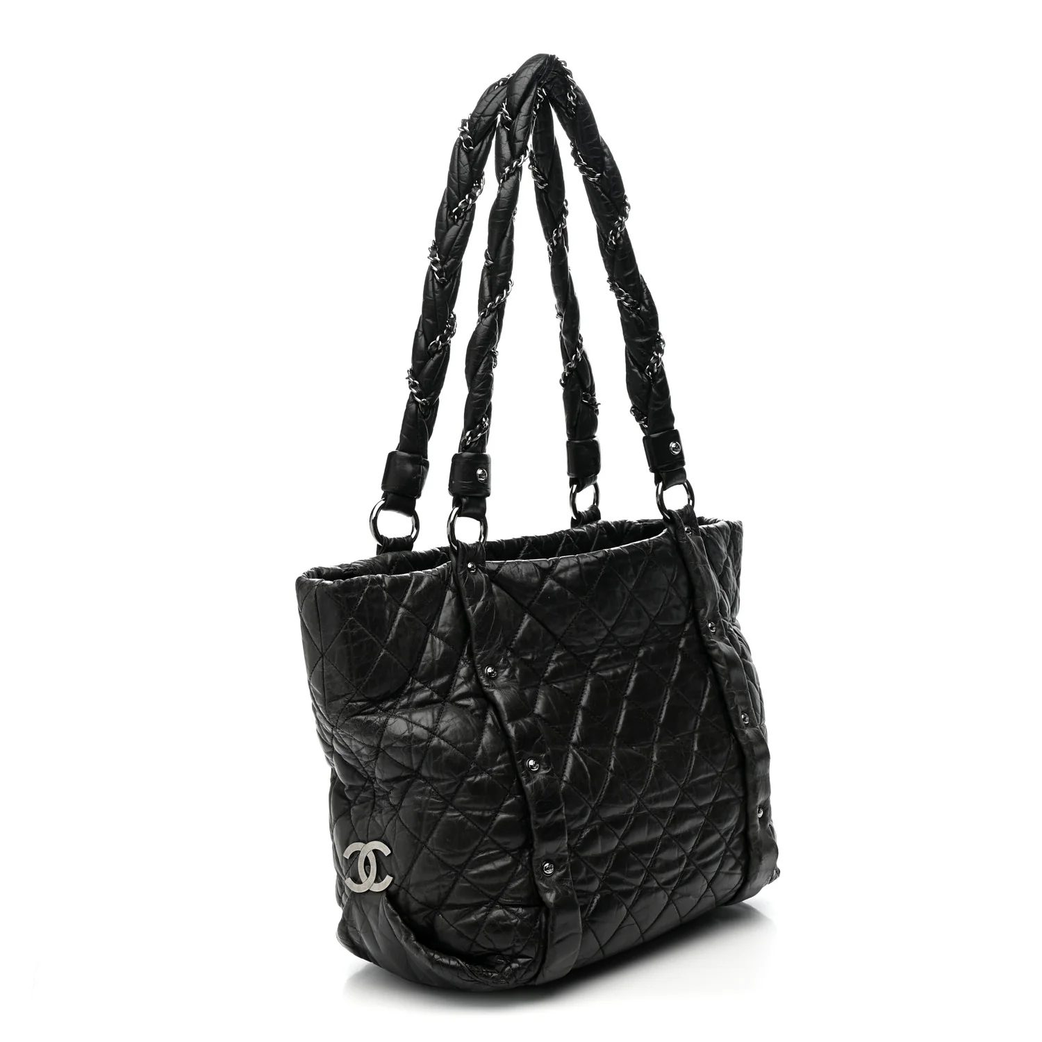 Distressed Lambskin Vintage Ligne Lady Braid Tote Black - Top Club