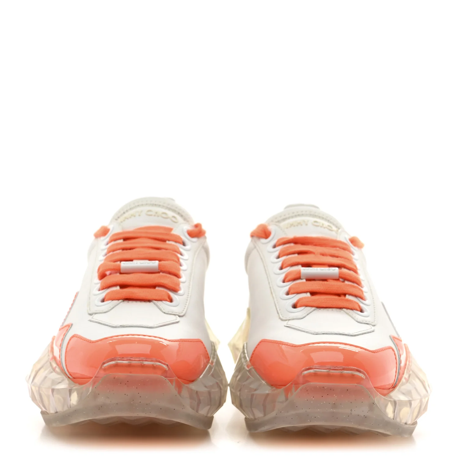 X JK JEONG Calfskin Patent Womens Diamond Low Top Sneaker 35 White Orange - Top Club